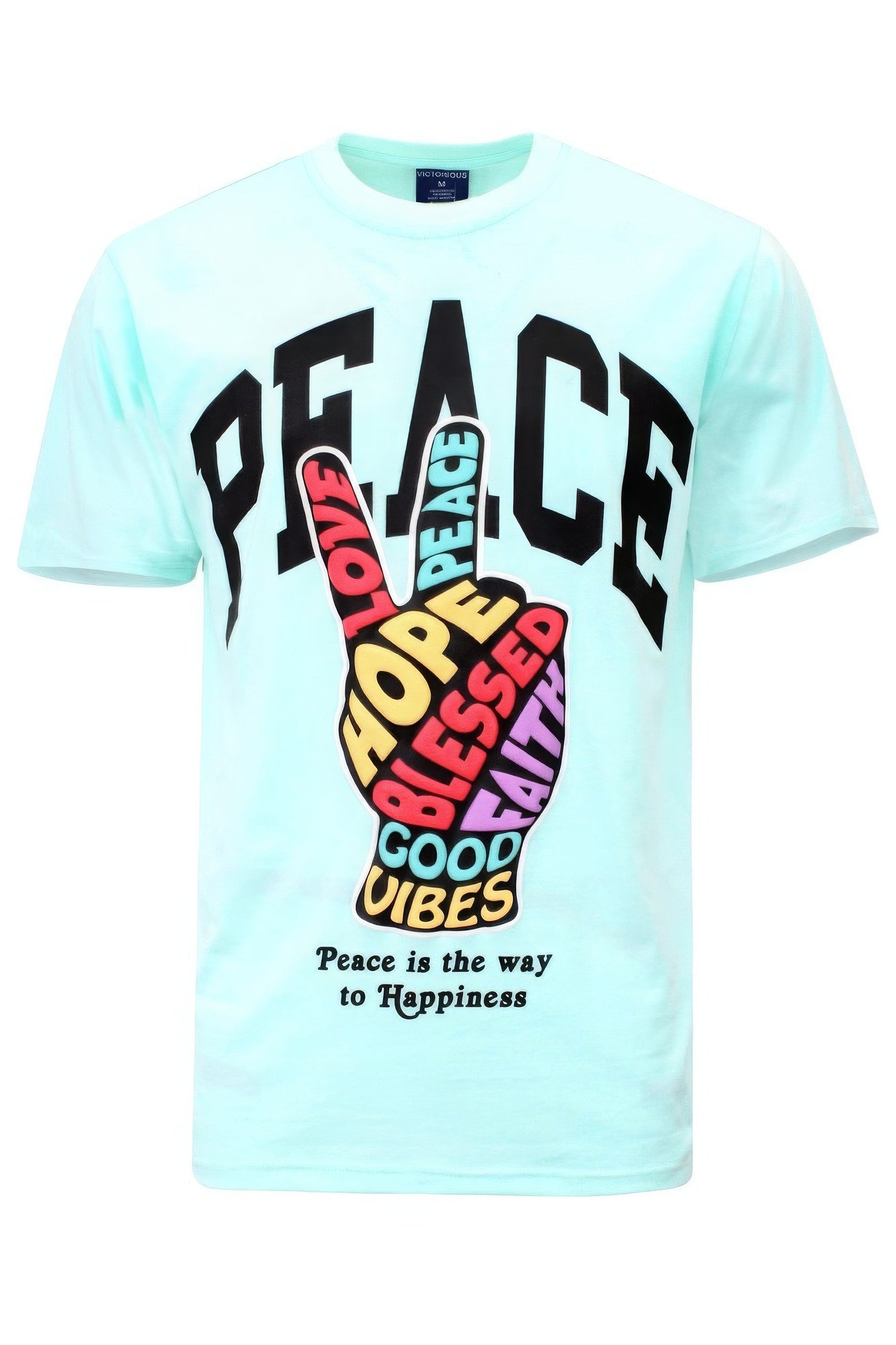 Men's Peace Hand Sign Tee T-Shirt Short Sleeve Puff Printed Cotton Outfit Gift