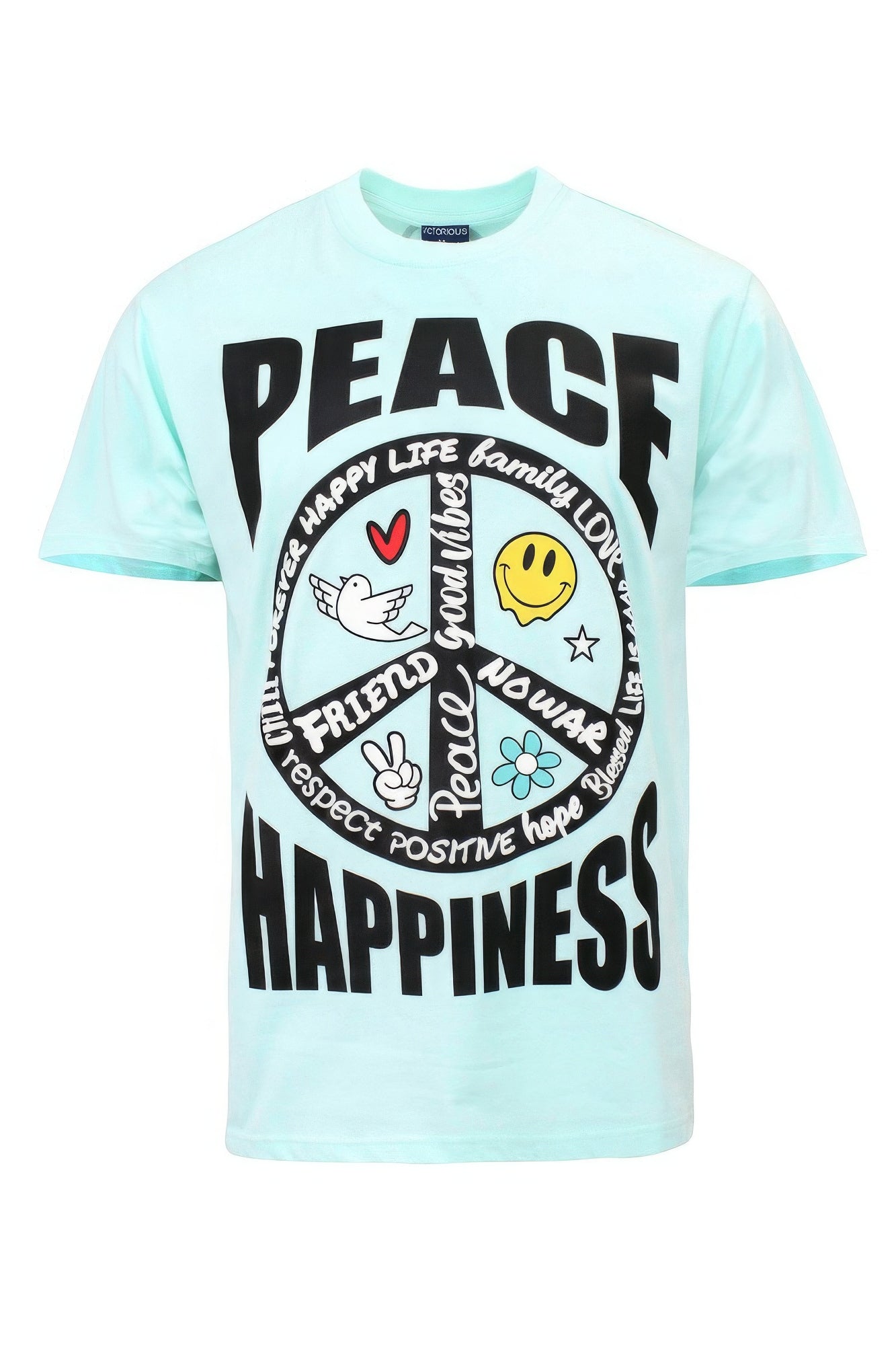 Men's Peace Happiness Tee T-Shirt Short Sleeve Puff Printed Cotton Outfit Gift