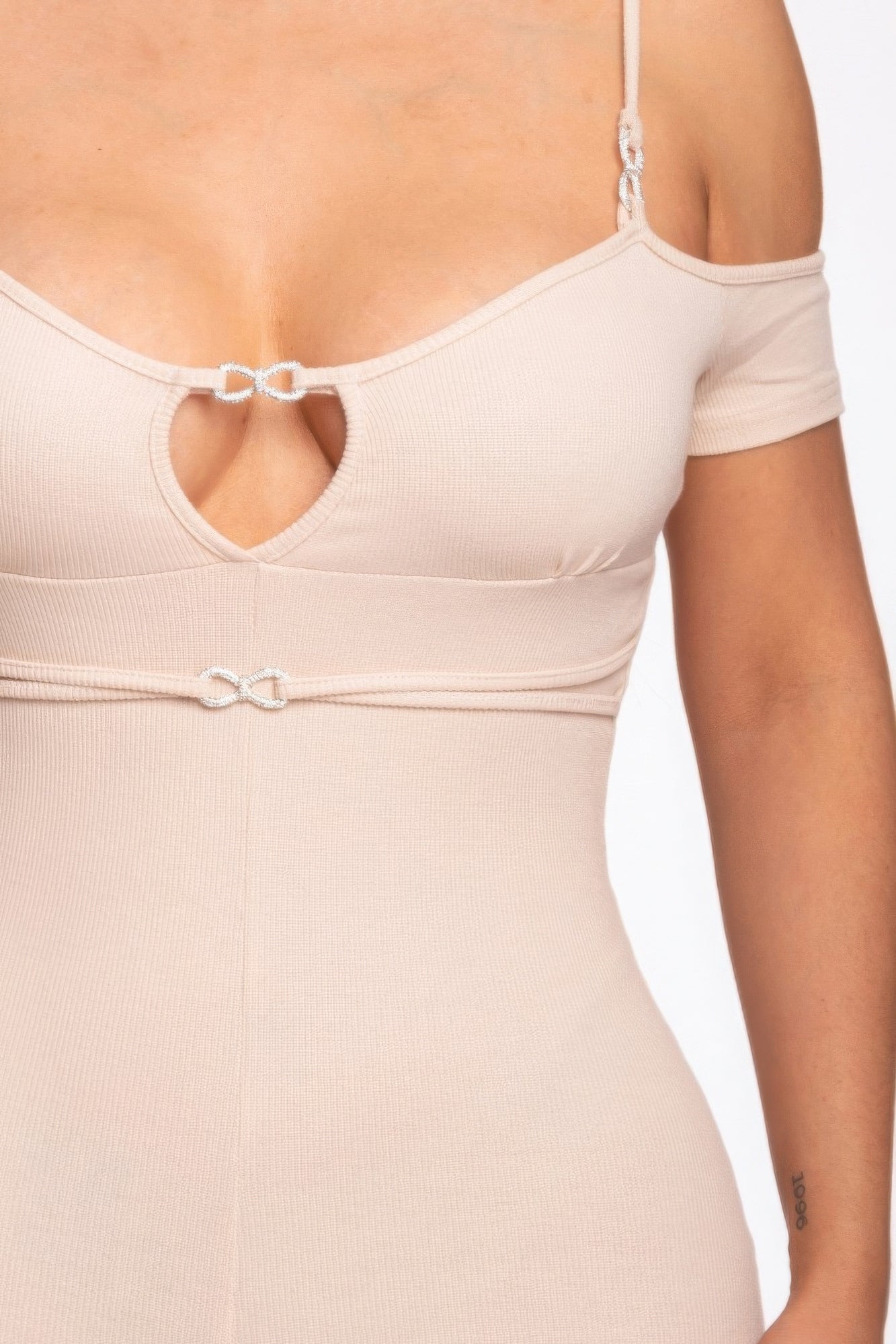 Women's Infinity Off-shoulder Rompers Bodysuit Bodycon Stretch Rib Knit Cut-Out