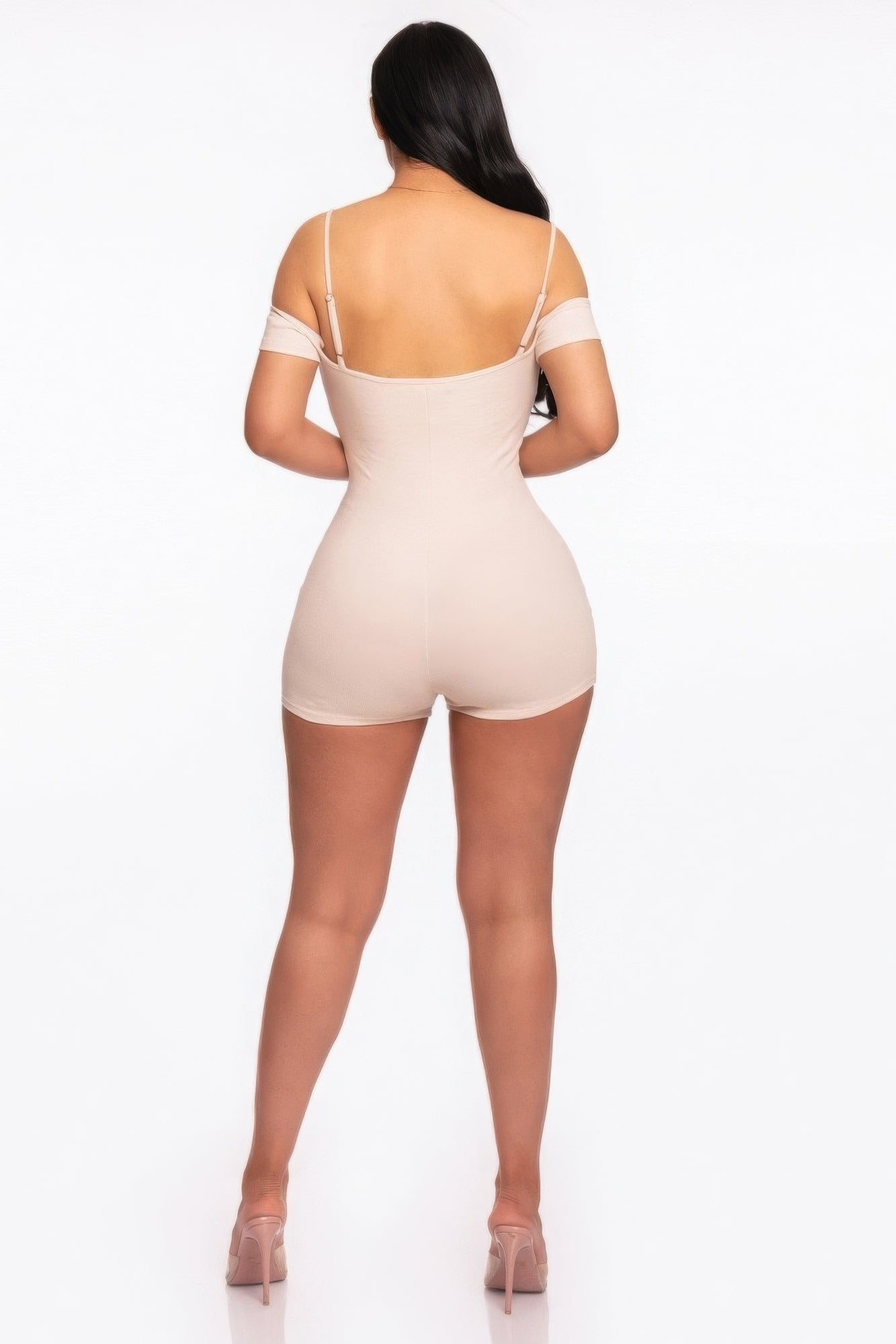 Women's Infinity Off-shoulder Rompers Bodysuit Bodycon Stretch Rib Knit Cut-Out