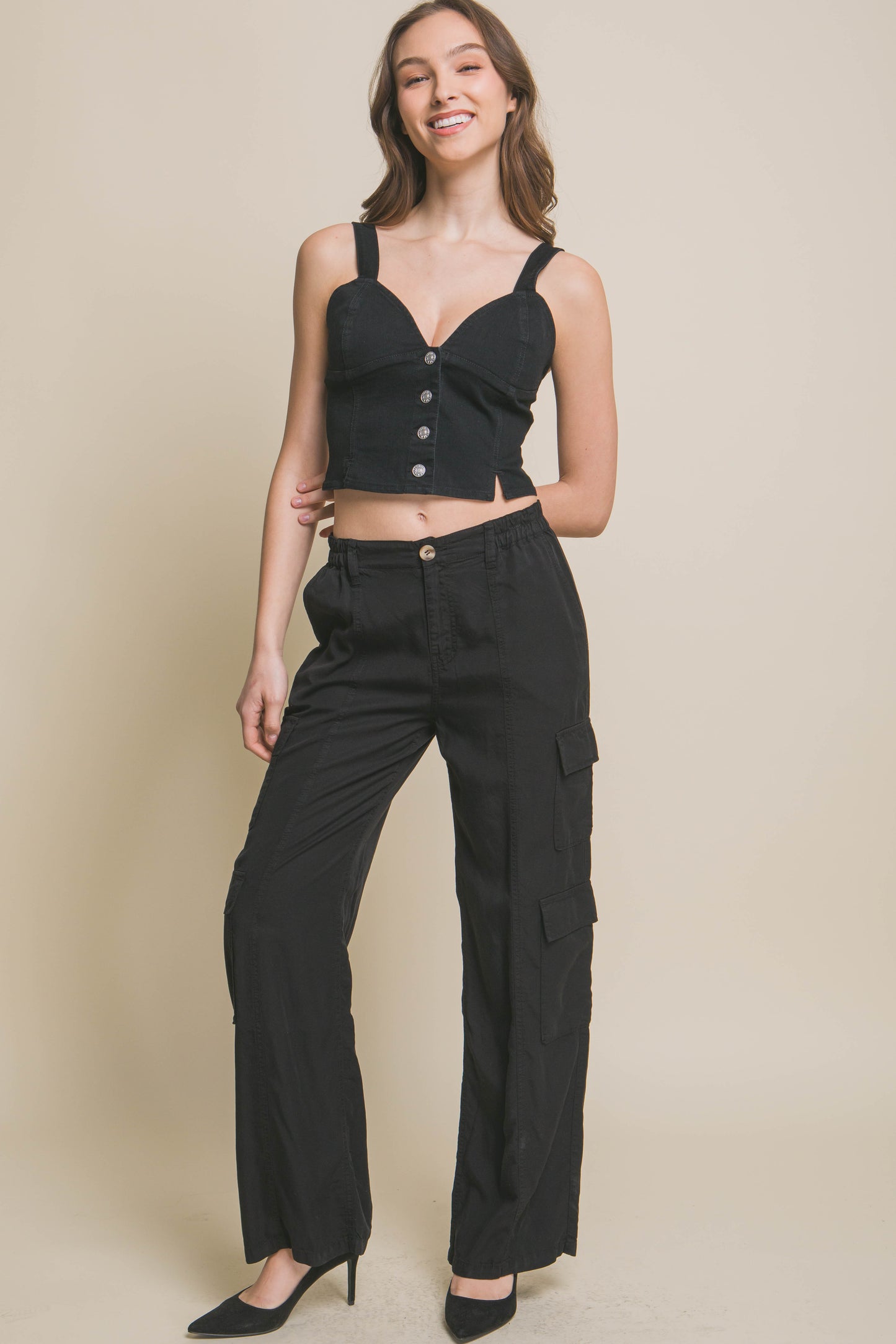 Women's Tencel Pants Wide Leg Cargo Full-length Soft Work Casual Trousers