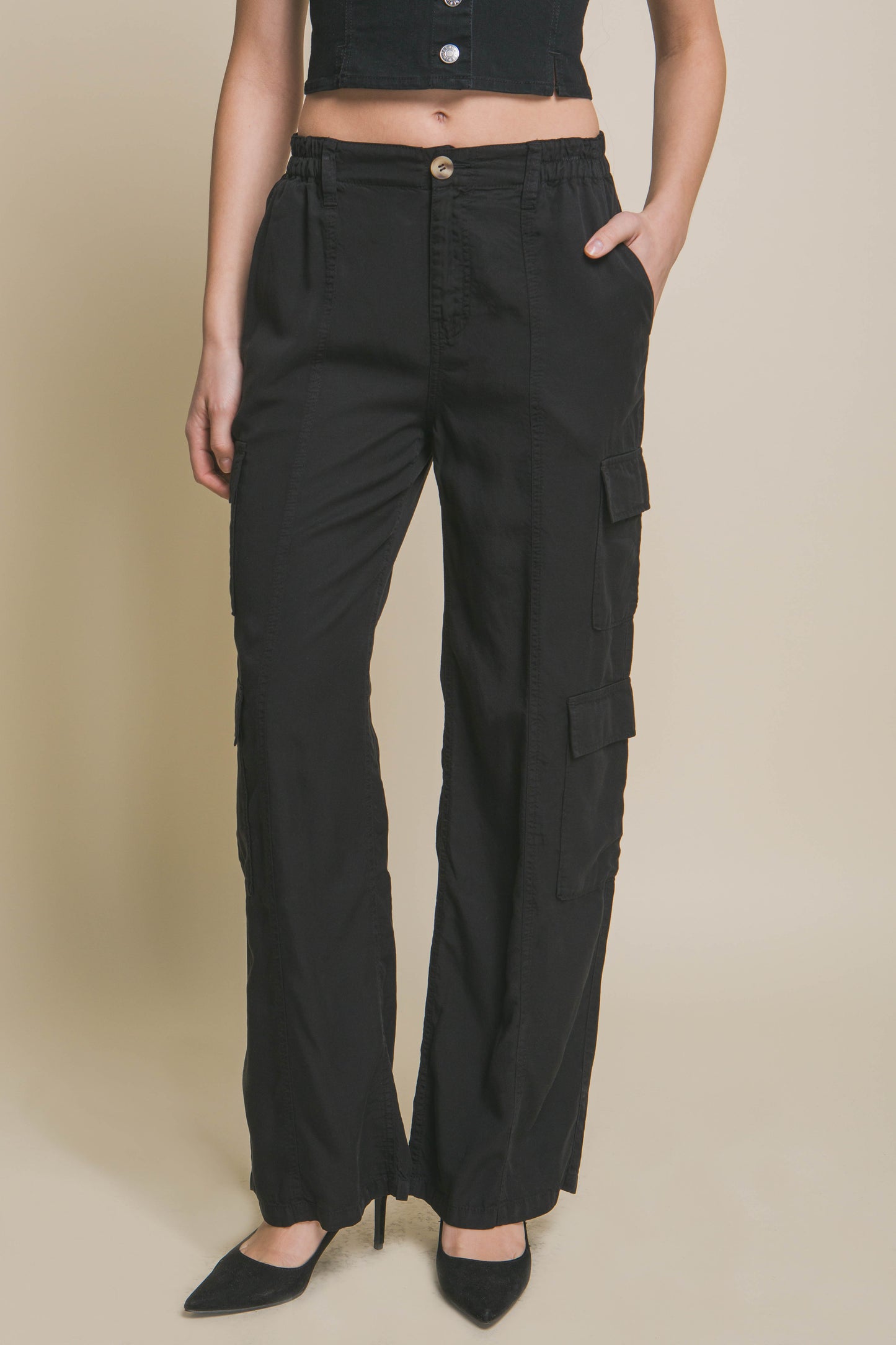 Women's Tencel Pants Wide Leg Cargo Full-length Soft Work Casual Trousers