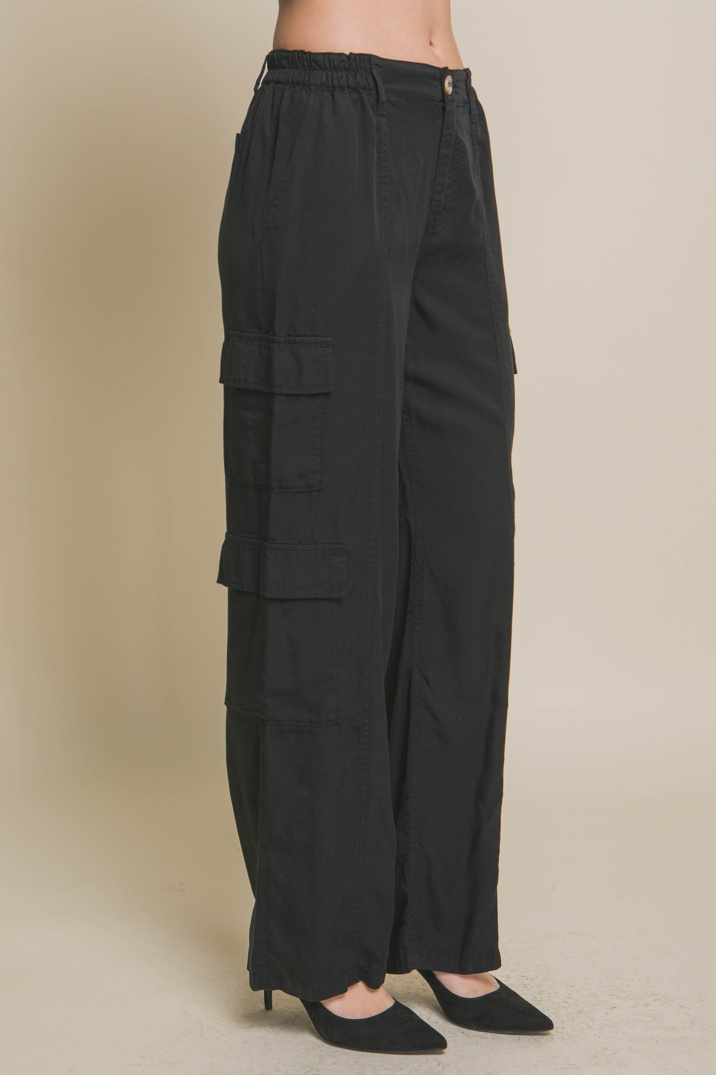 Women's Tencel Pants Wide Leg Cargo Full-length Soft Work Casual Trousers