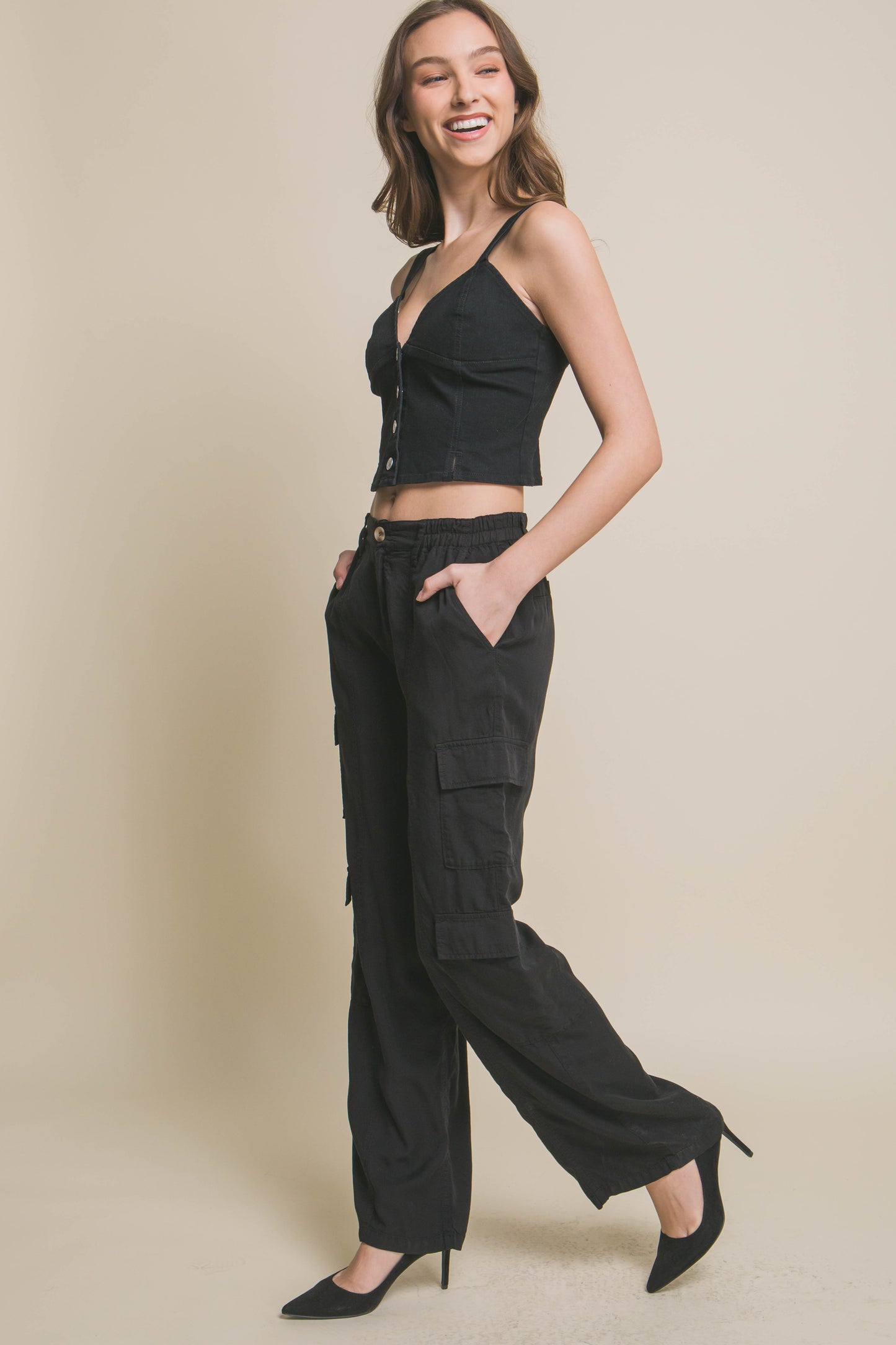 Women's Tencel Pants Wide Leg Cargo Full-length Soft Work Casual Trousers