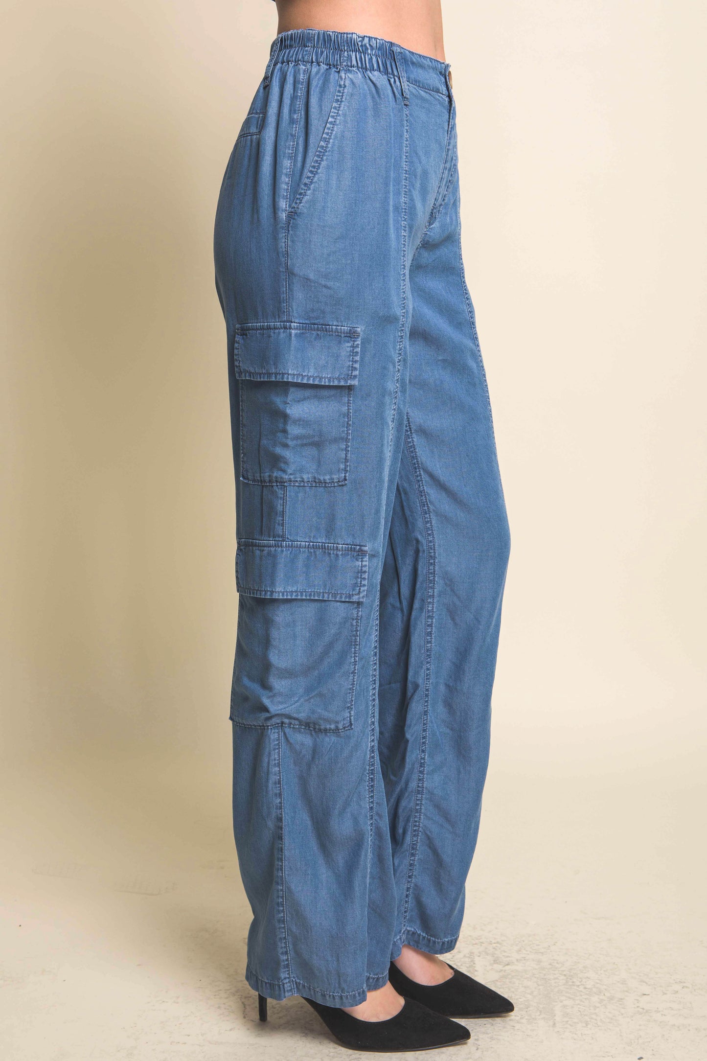 Women's Tencel Pants Wide Leg Cargo Full-length Soft Work Casual Trousers