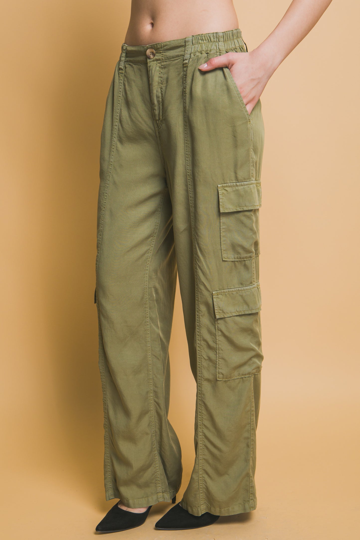 Women's Tencel Pants Wide Leg Cargo Full-length Soft Work Casual Trousers
