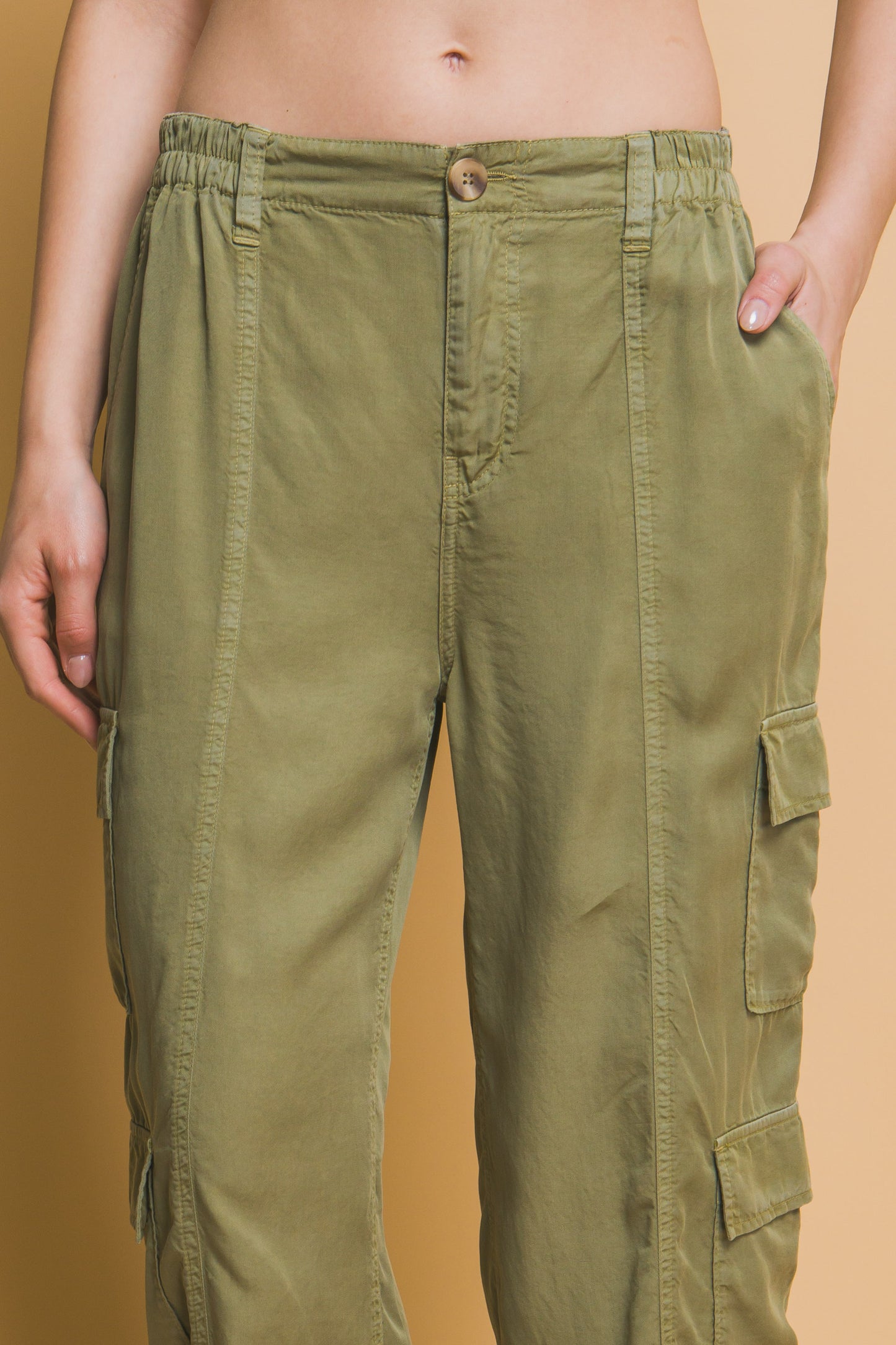 Women's Tencel Pants Wide Leg Cargo Full-length Soft Work Casual Trousers
