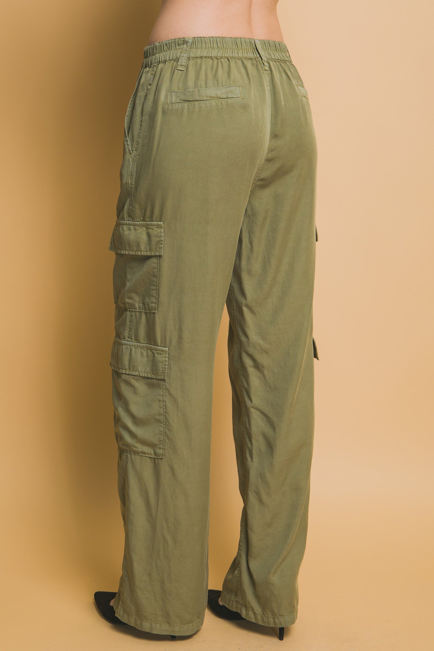 Women's Tencel Pants Wide Leg Cargo Full-length Soft Work Casual Trousers