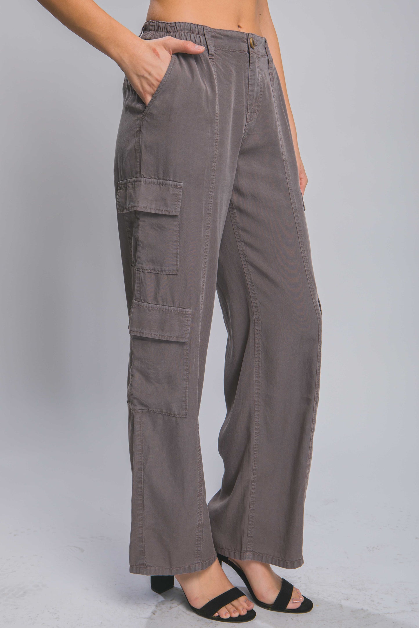 Women's Tencel Pants Wide Leg Cargo Full-length Soft Work Casual Trousers