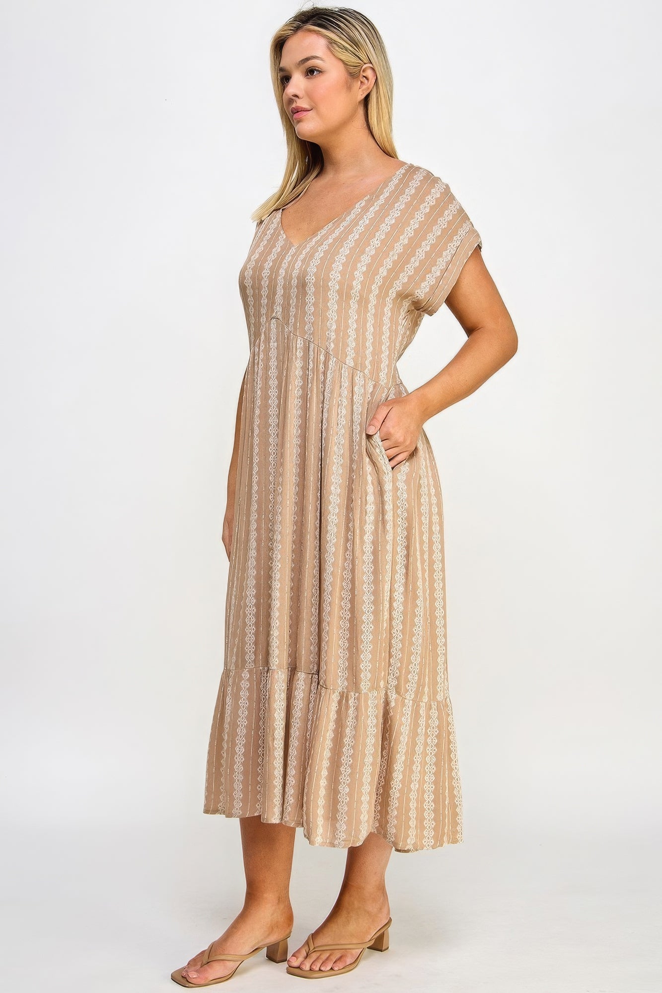 Women's Plus Size Boho Maxi Dress Slip Short Sleeve Vertical Striped Night Beach