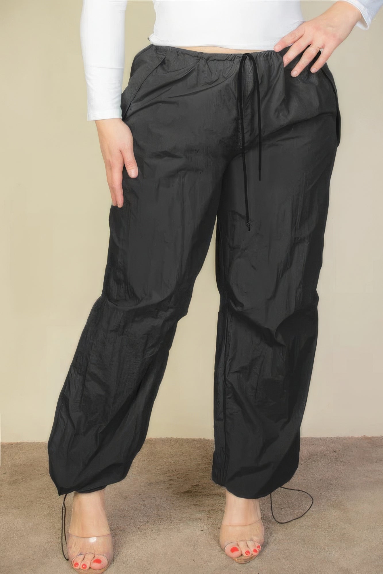 Women's Plus Size Drawstring Waist Parachute Pants Elasticated Pockets Trousers