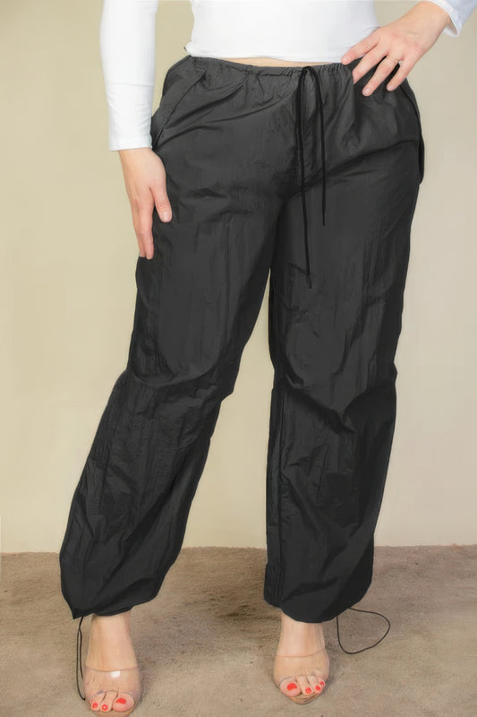 Women's Plus Size Drawstring Waist Parachute Pants Elasticated Pockets Trousers