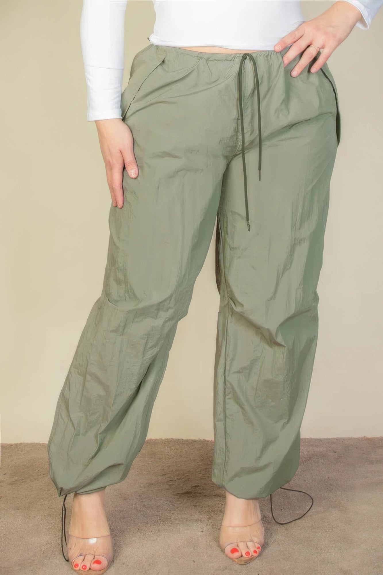 Women's Plus Size Drawstring Waist Parachute Pants Elasticated Pockets Trousers