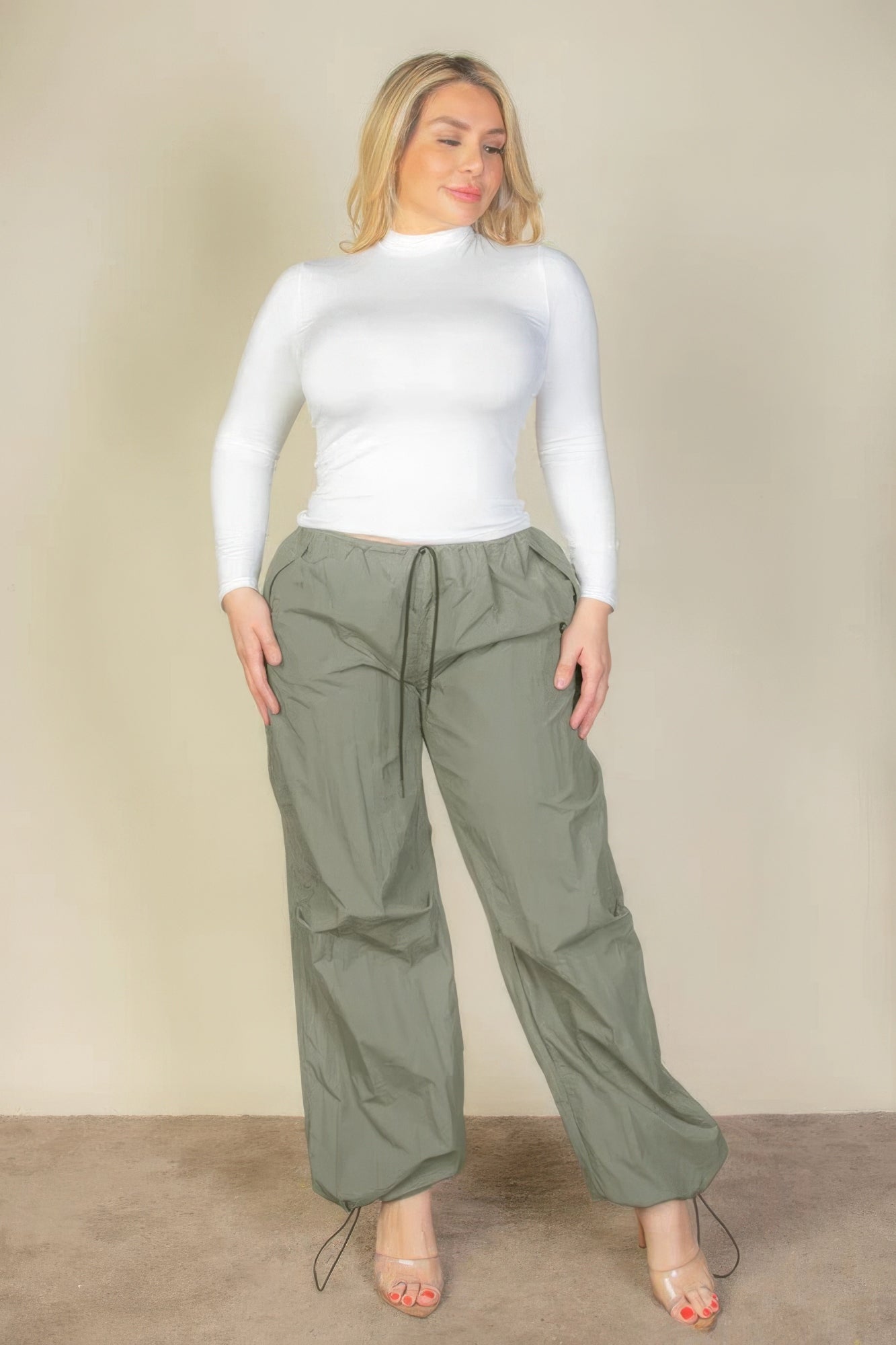 Women's Plus Size Drawstring Waist Parachute Pants Elasticated Pockets Trousers