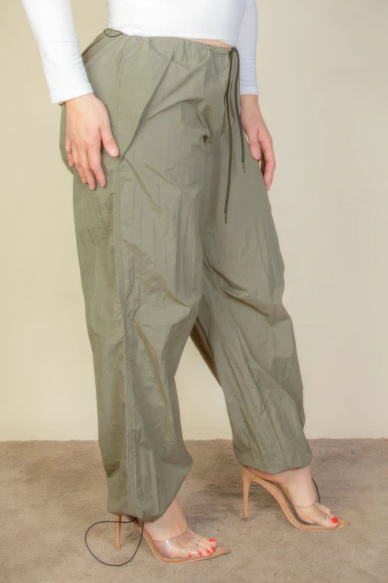 Women's Plus Size Drawstring Waist Parachute Pants Elasticated Pockets Trousers