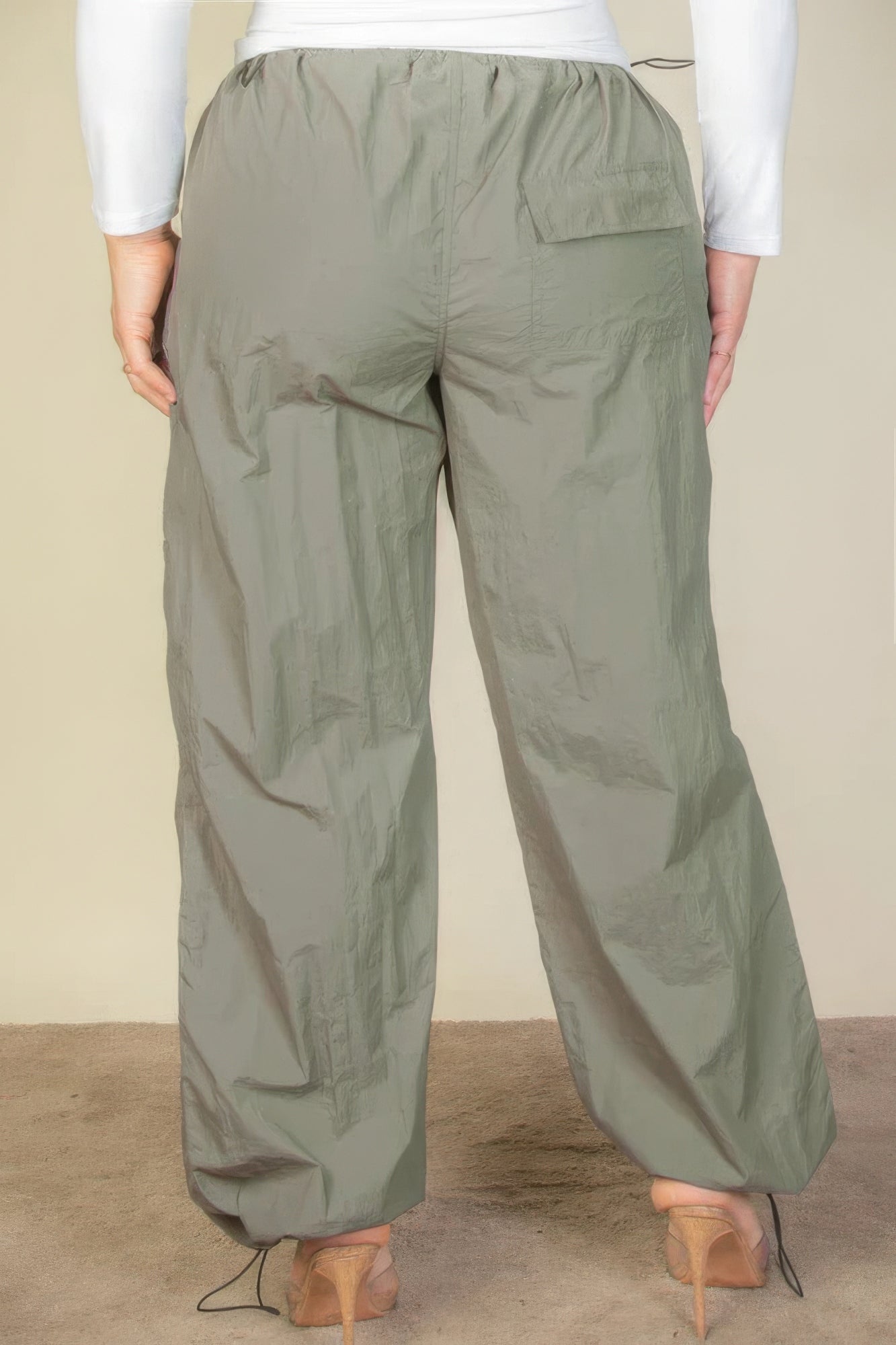 Women's Plus Size Drawstring Waist Parachute Pants Elasticated Pockets Trousers