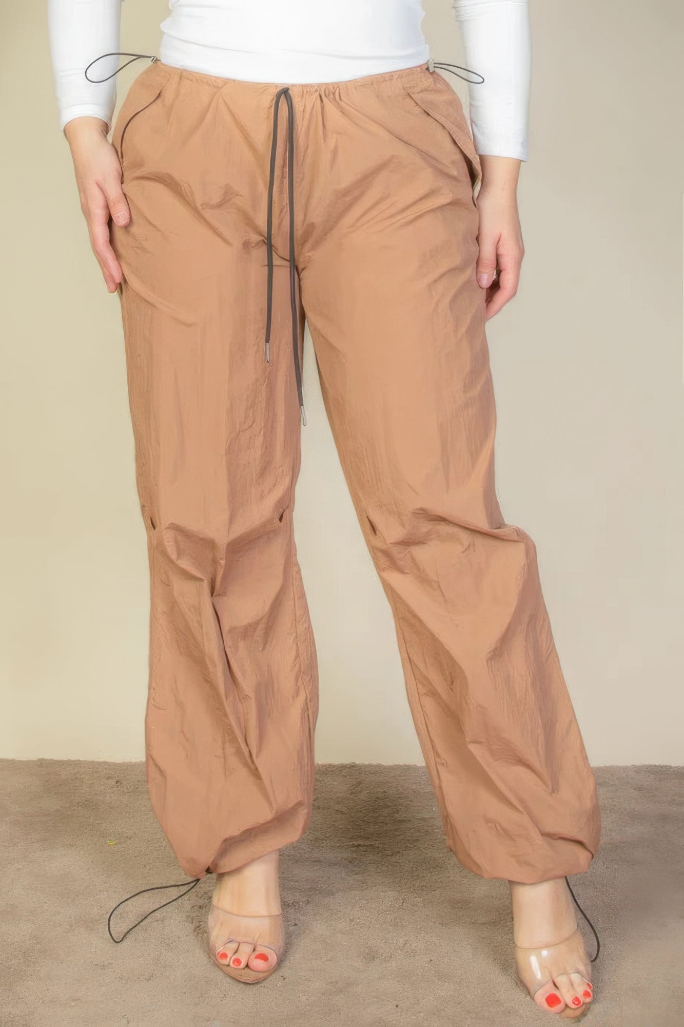 Women's Plus Size Drawstring Waist Parachute Pants Elasticated Pockets Trousers