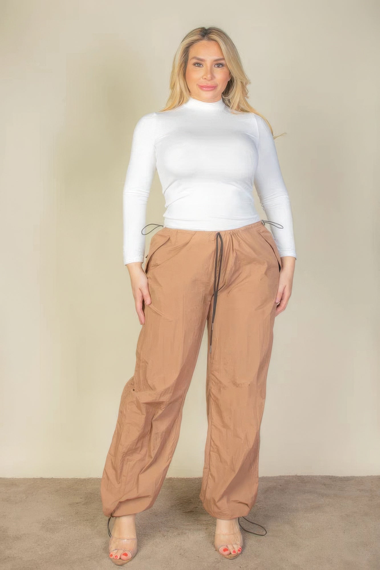 Women's Plus Size Drawstring Waist Parachute Pants Elasticated Pockets Trousers