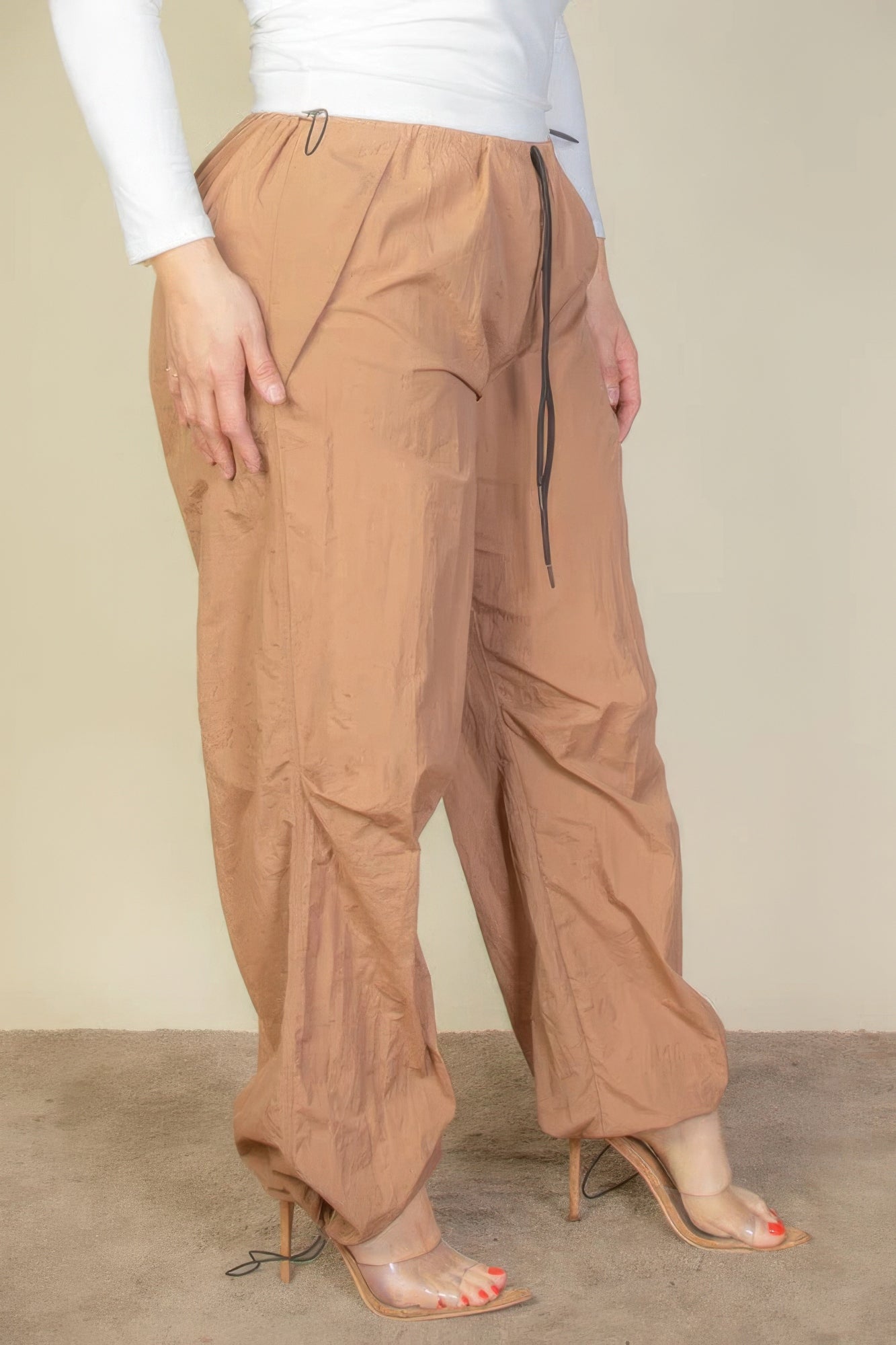 Women's Plus Size Drawstring Waist Parachute Pants Elasticated Pockets Trousers