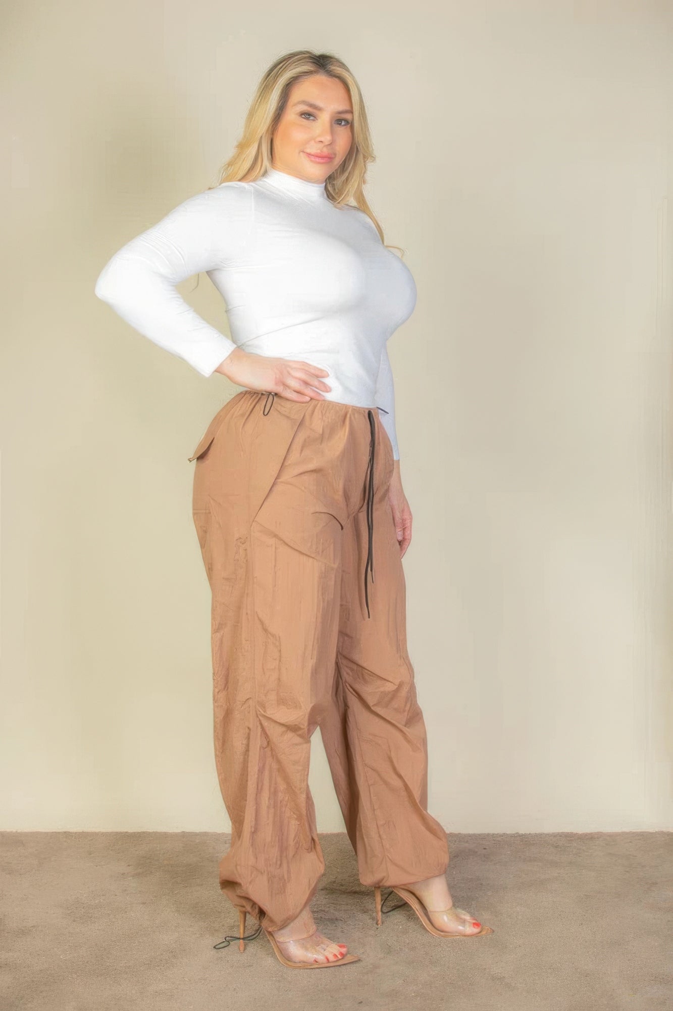 Women's Plus Size Drawstring Waist Parachute Pants Elasticated Pockets Trousers