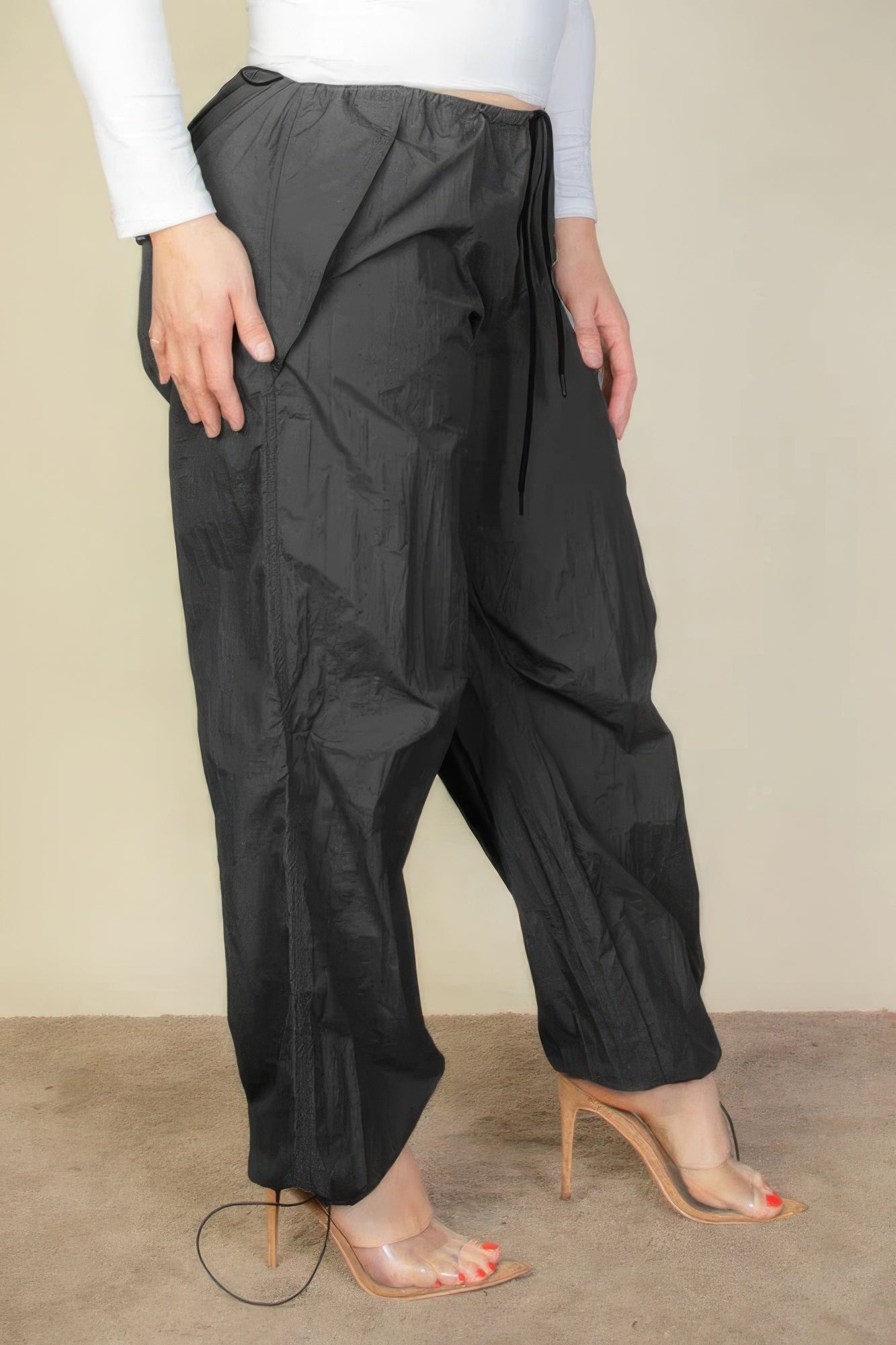 Women's Plus Size Drawstring Waist Parachute Pants Elasticated Pockets Trousers