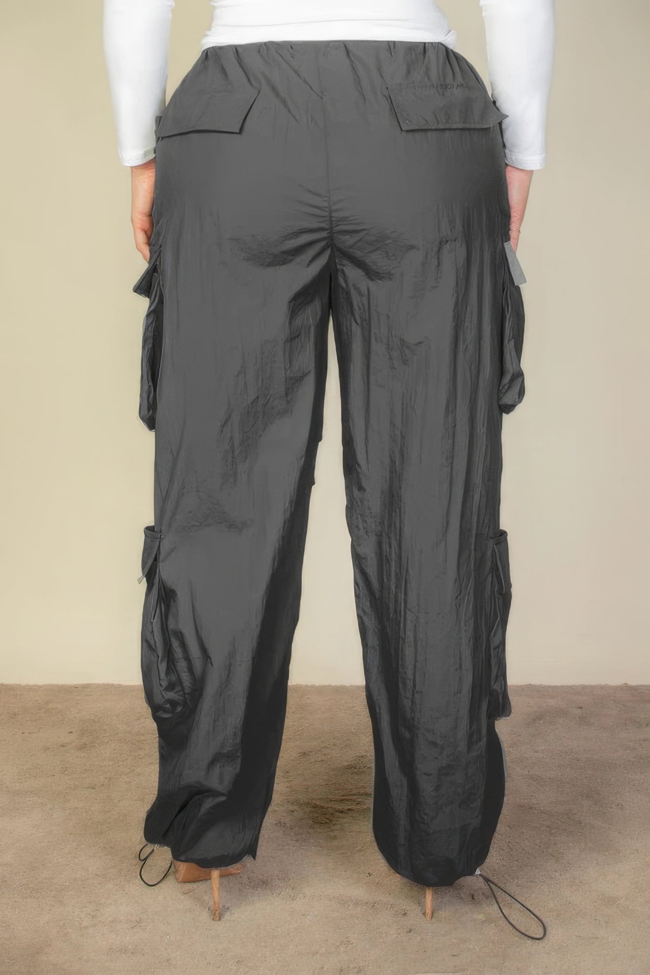 Women's Plus Size Drawstring Ruched Parachute Cargo Pants Flap Pockets Trousers