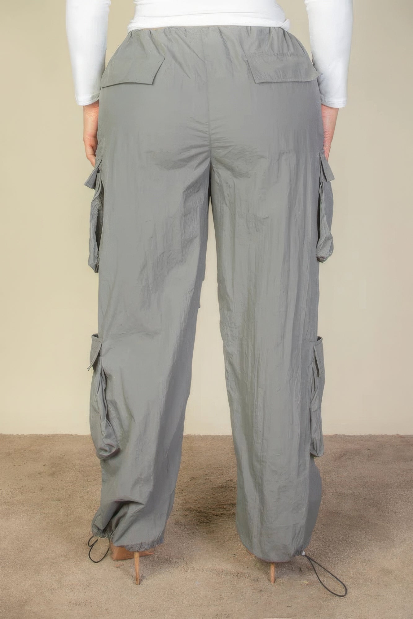 Women's Plus Size Drawstring Ruched Parachute Cargo Pants Flap Pockets Trousers