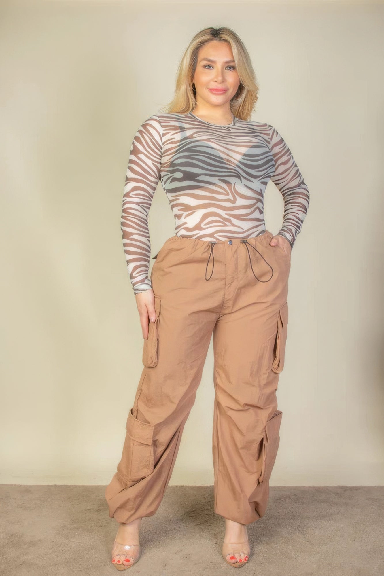 Women's Plus Size Drawstring Ruched Parachute Cargo Pants Flap Pockets Trousers