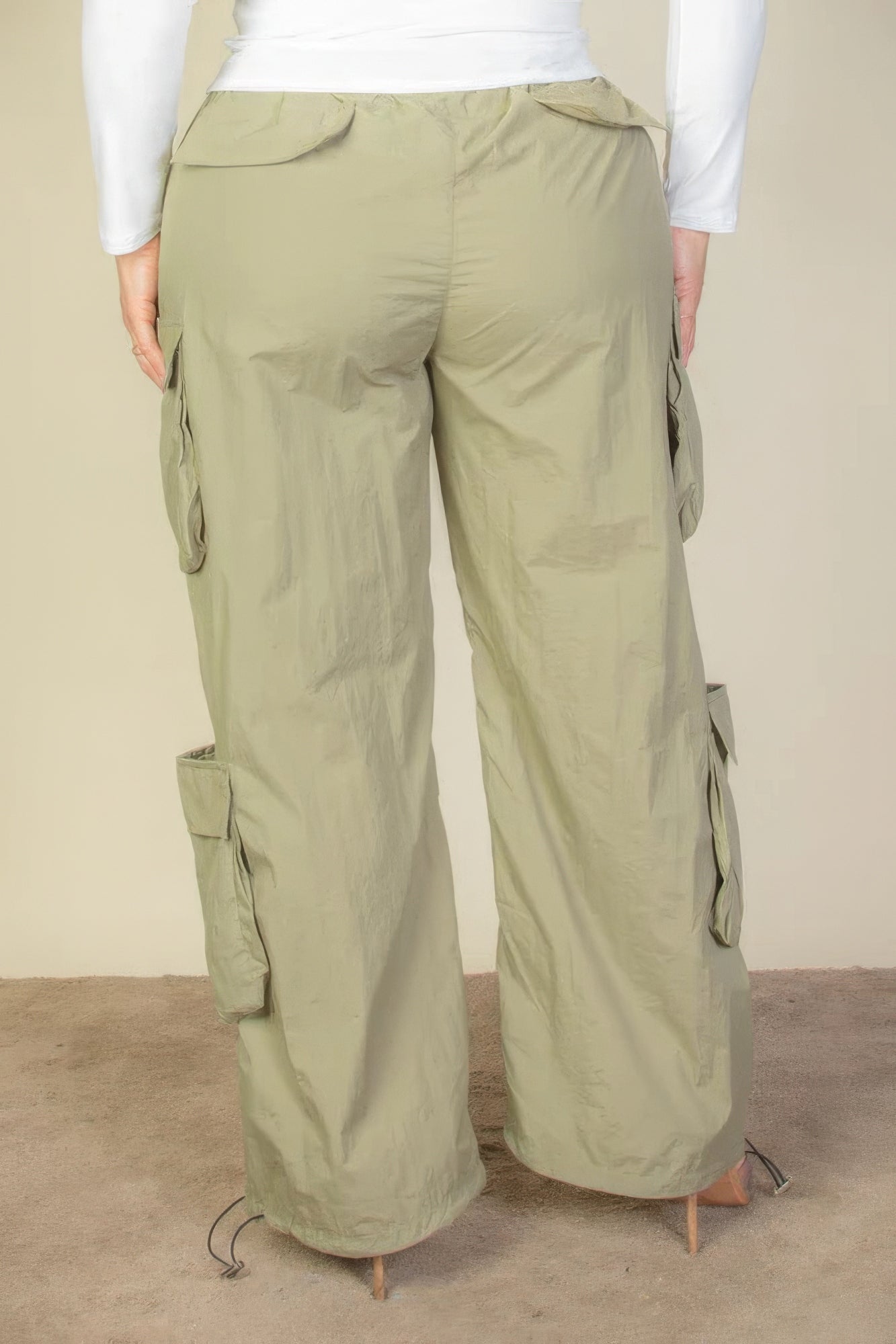 Women's Plus Size Drawstring Ruched Parachute Cargo Pants Flap Pockets Trousers