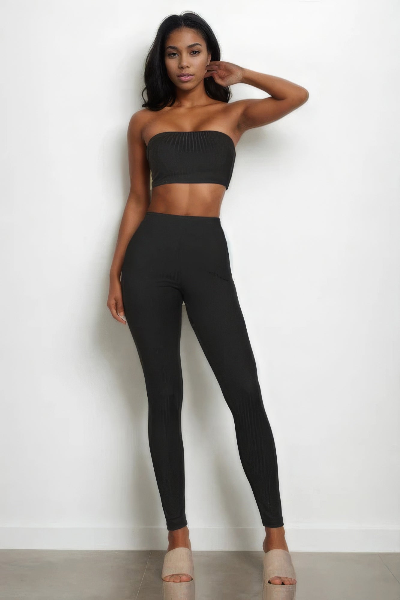 Women's Ribbed Tube Top & Leggings Stretch Bodycon Workout Yoga Set