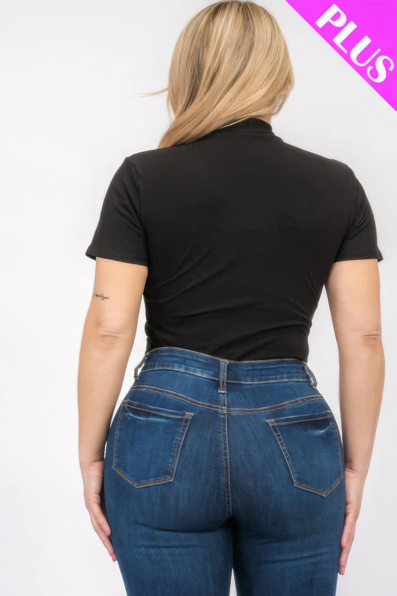 Women's Plus Ribbed Bodysuit Short Sleeve Mock Neck Stretch T-Shirt (1X,2X,3X)