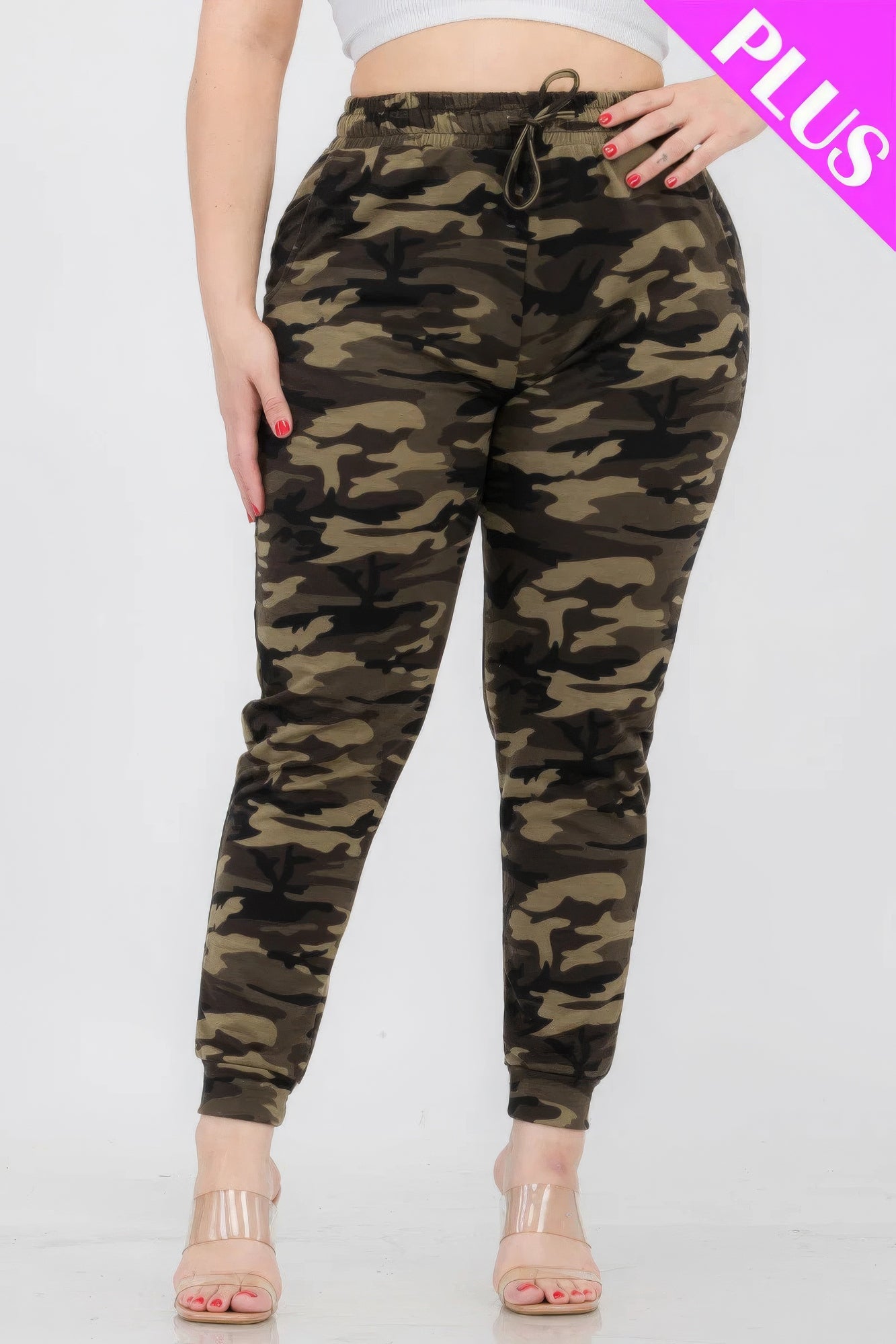 Women Plus French Terry Camo Printed Jogger Sweatpants Workout Lounge (1X,2X,3X)