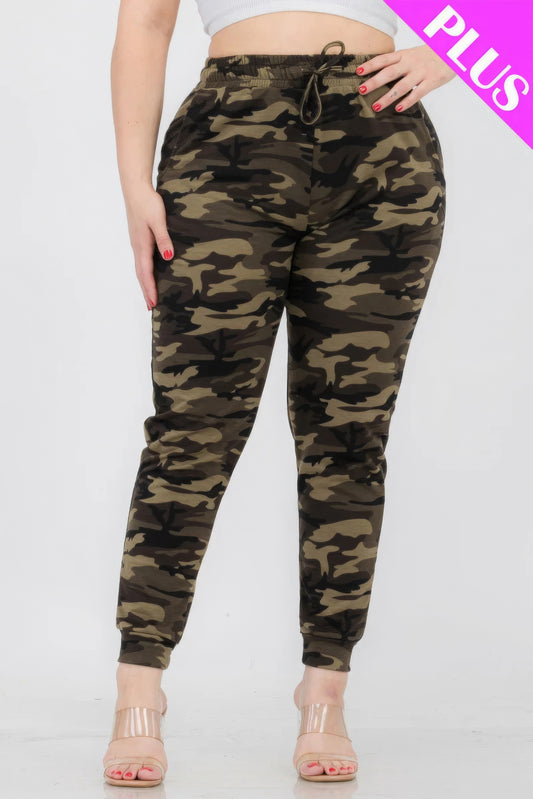 Women Plus French Terry Camo Printed Jogger Sweatpants Workout Lounge (1X,2X,3X)