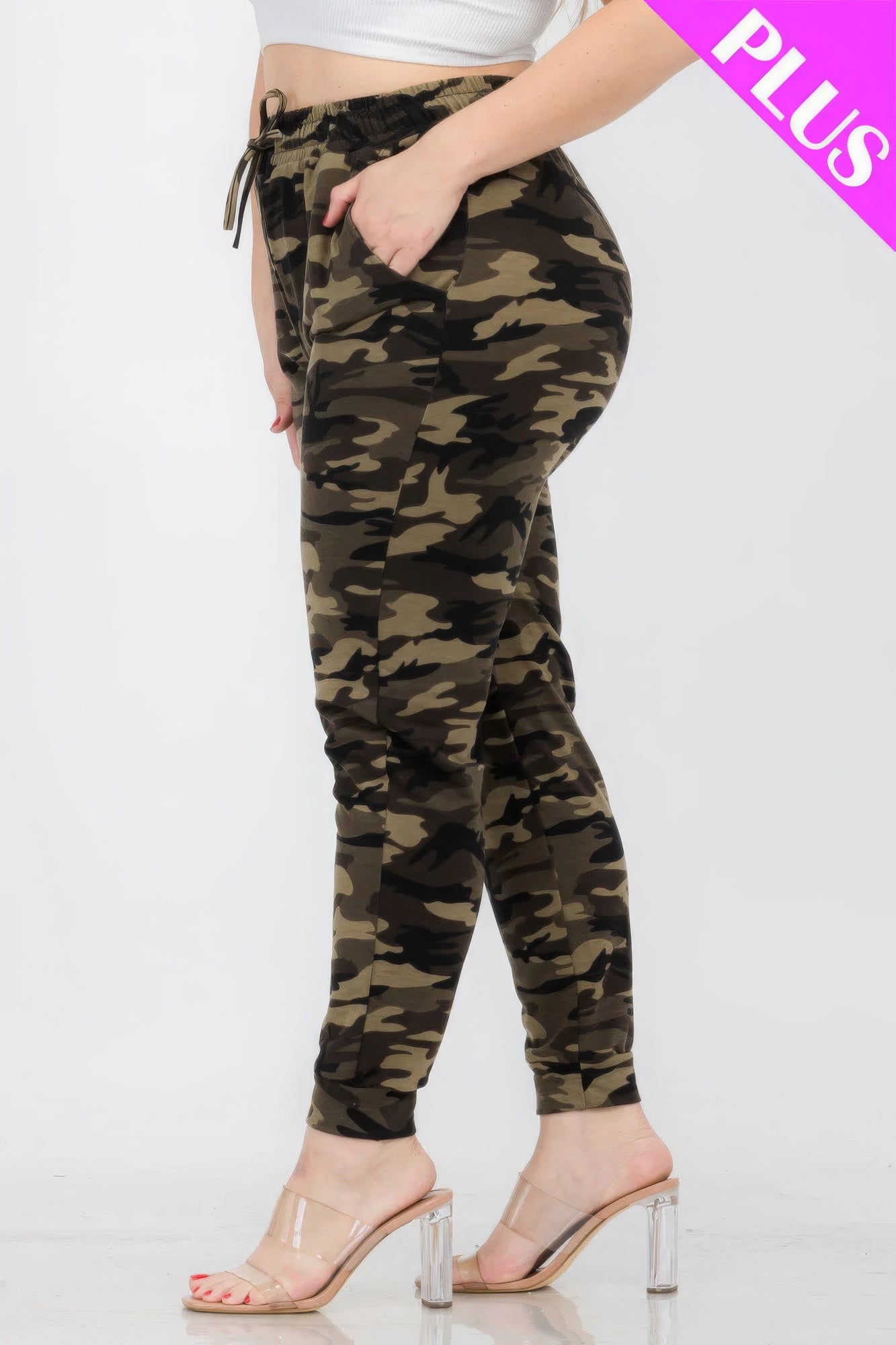Women Plus French Terry Camo Printed Jogger Sweatpants Workout Lounge (1X,2X,3X)