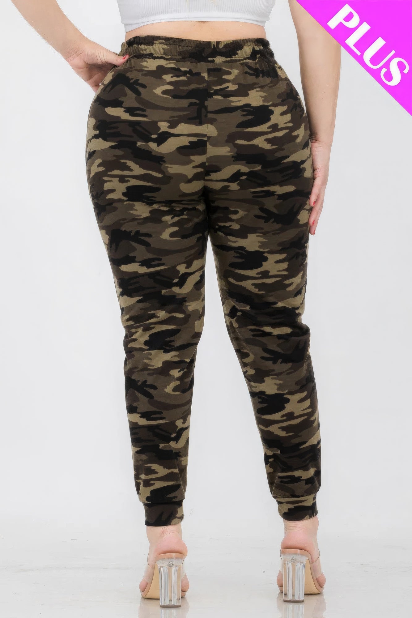 Women Plus French Terry Camo Printed Jogger Sweatpants Workout Lounge (1X,2X,3X)