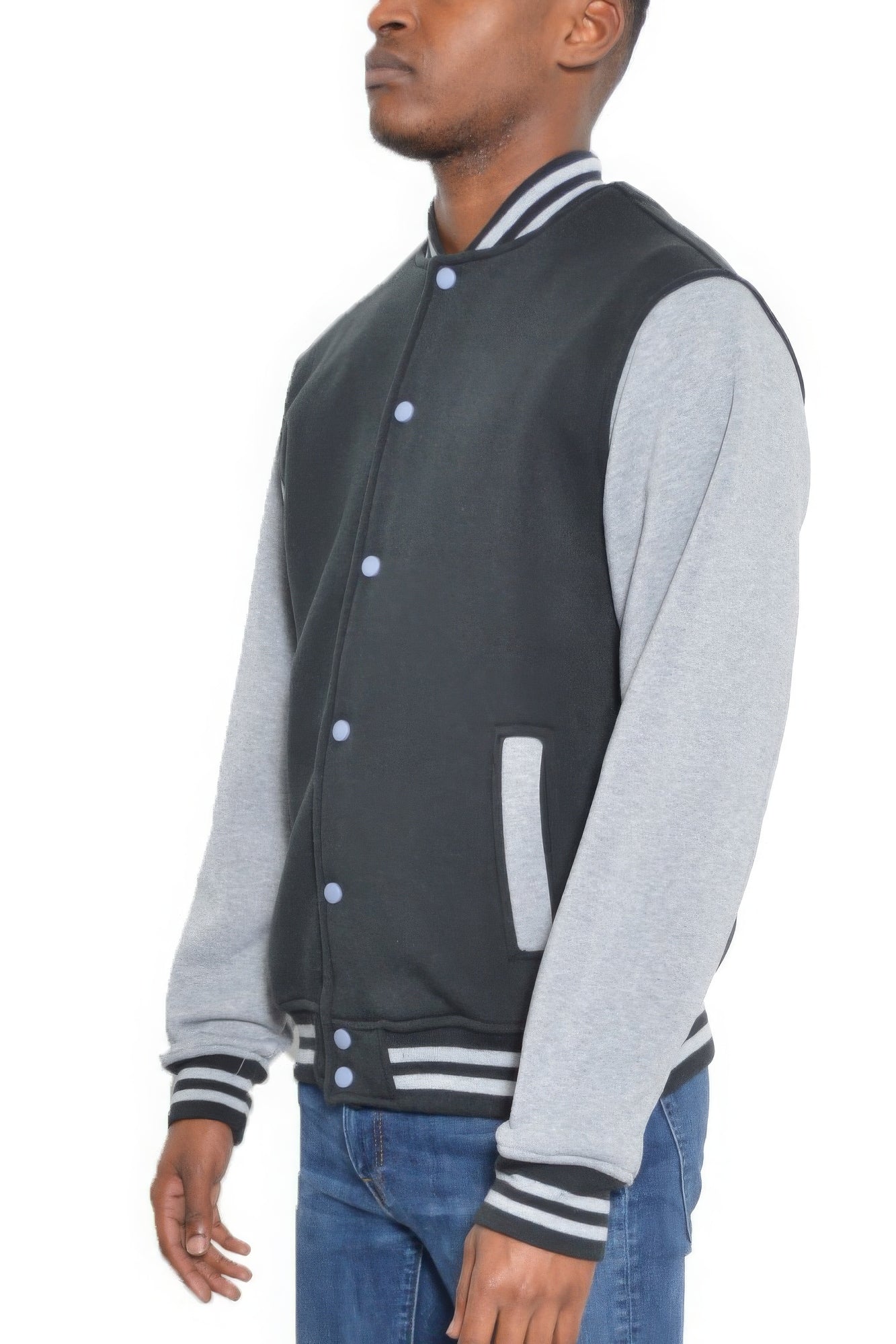 Mens Varsity Jacket Hip Plain Snap Button Fashion Fleece Casual College Baseball