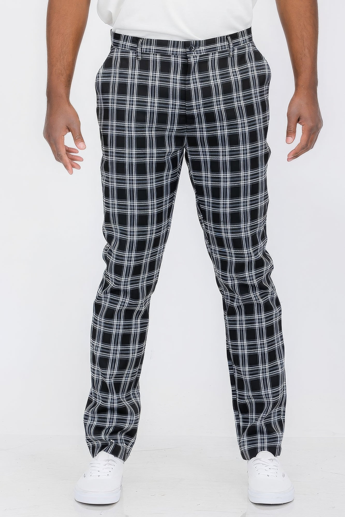 Men's Checkered Plaid Trouser Pants Stretch Casual Workout Slim Fit Trousers