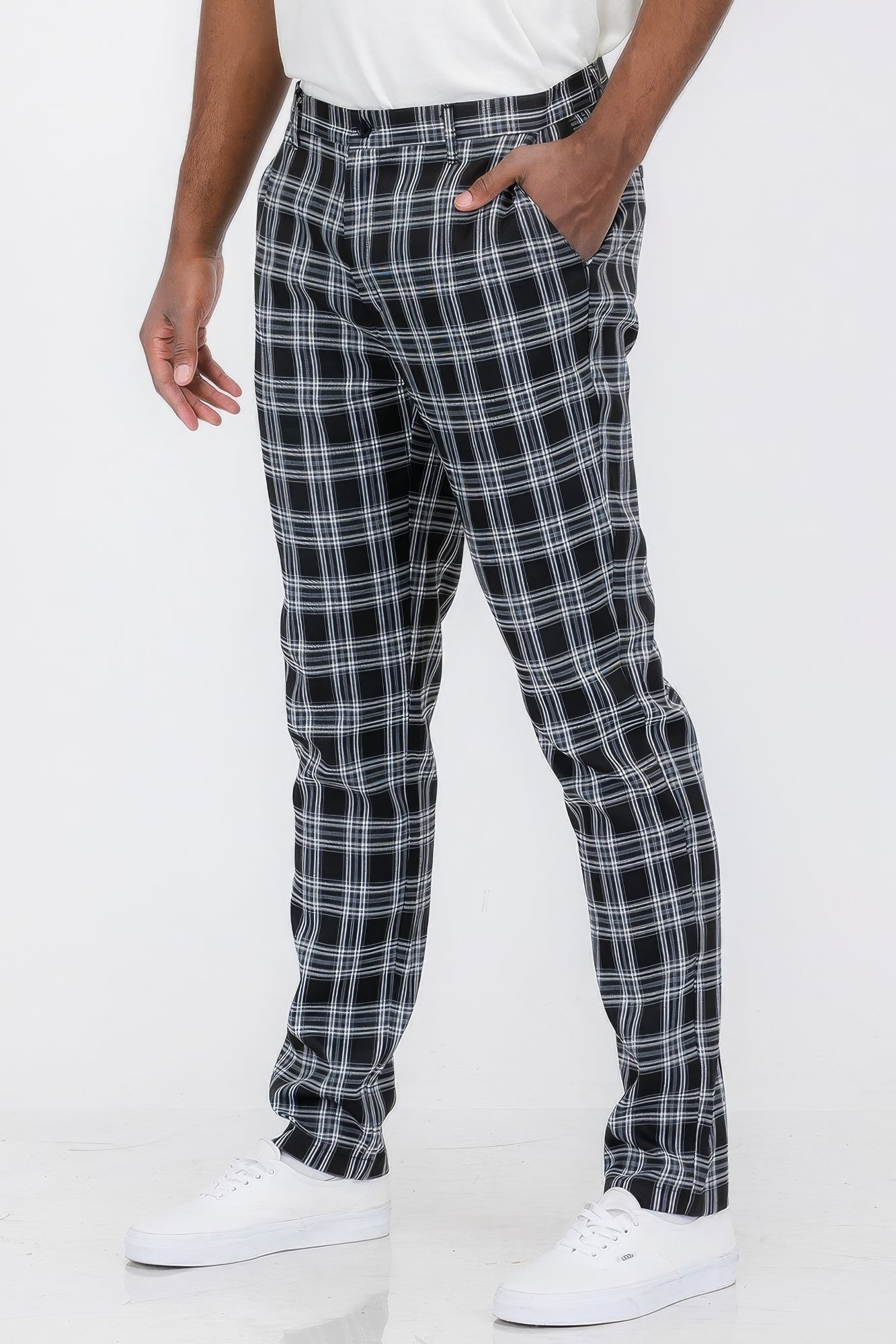 Men's Checkered Plaid Trouser Pants Stretch Casual Workout Slim Fit Trousers