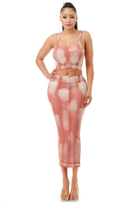 Women's Mineral Wash Sleeveless Crop Top Maxi Skirt 2pc Bodycon Dress Outfit Set