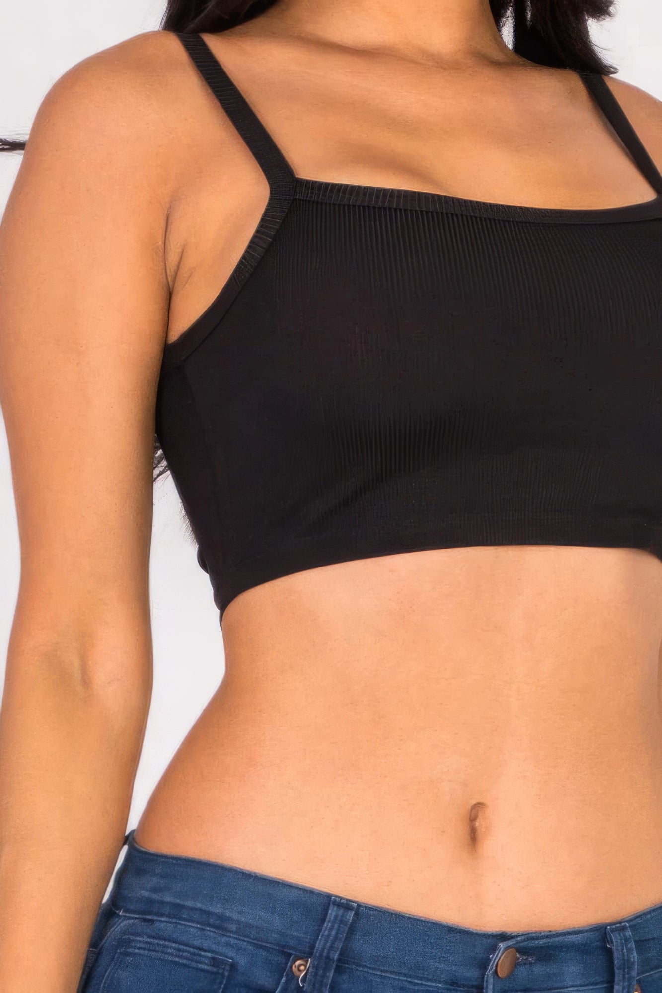 Women's Basic Crop Top Ribbed Knit Cami Tank Adjustable Spaghetti Straps Solids