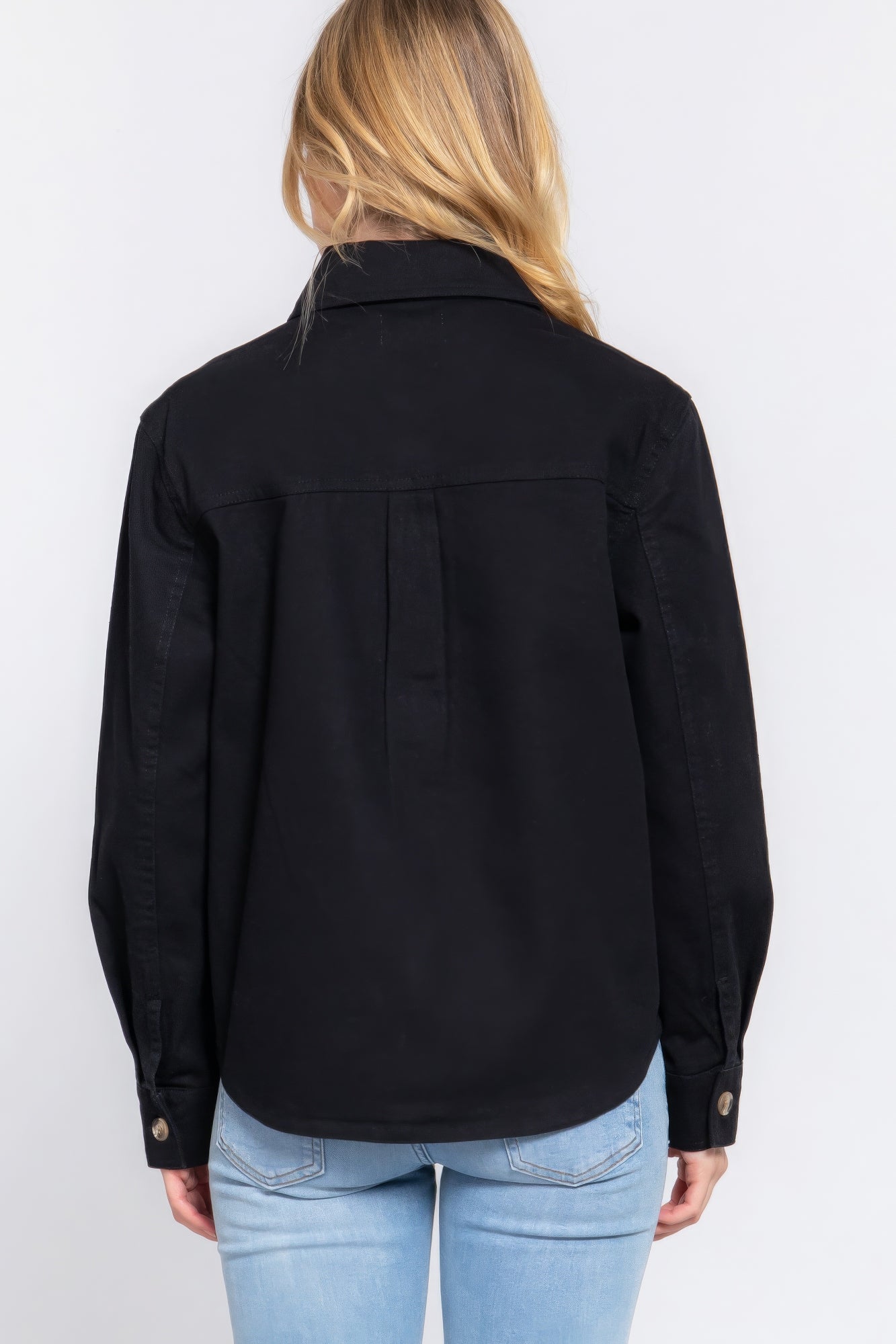 Women's Cotton Denim Shacket Jacket Long Sleeve Button Down Casual Shirt Coat