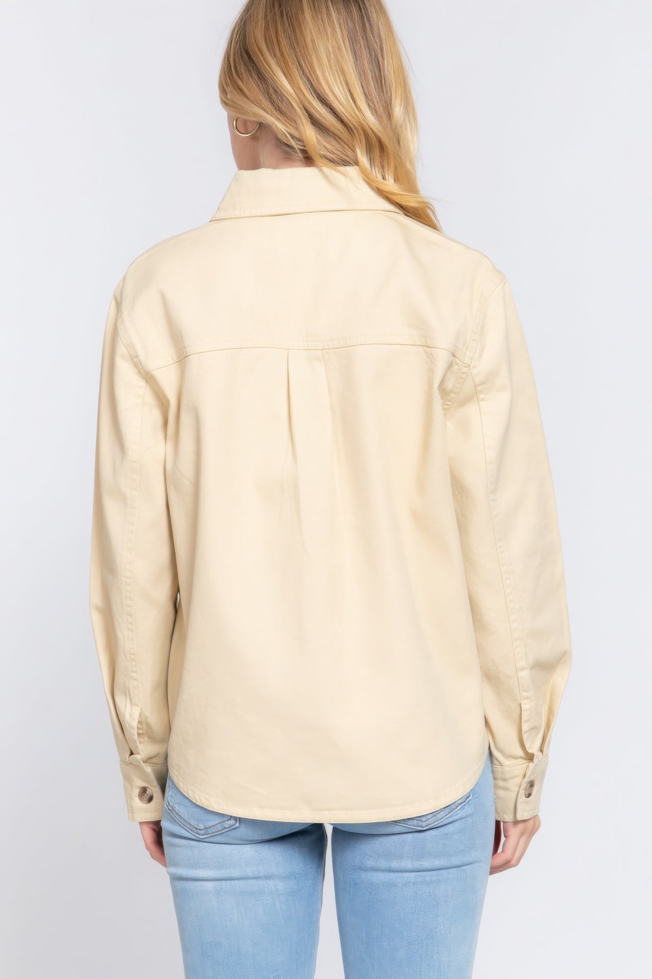 Women's Cotton Denim Shacket Jacket Long Sleeve Button Down Casual Shirt Coat