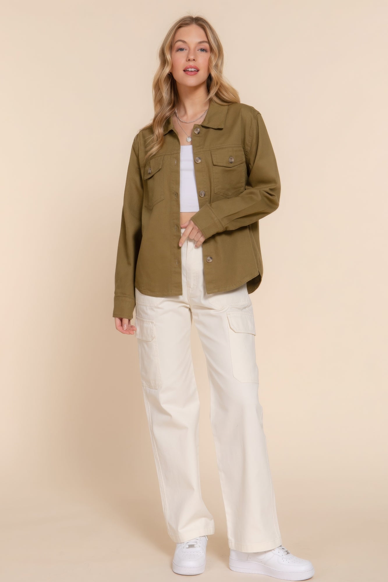 Women's Cotton Denim Shacket Jacket Long Sleeve Button Down Casual Shirt Coat