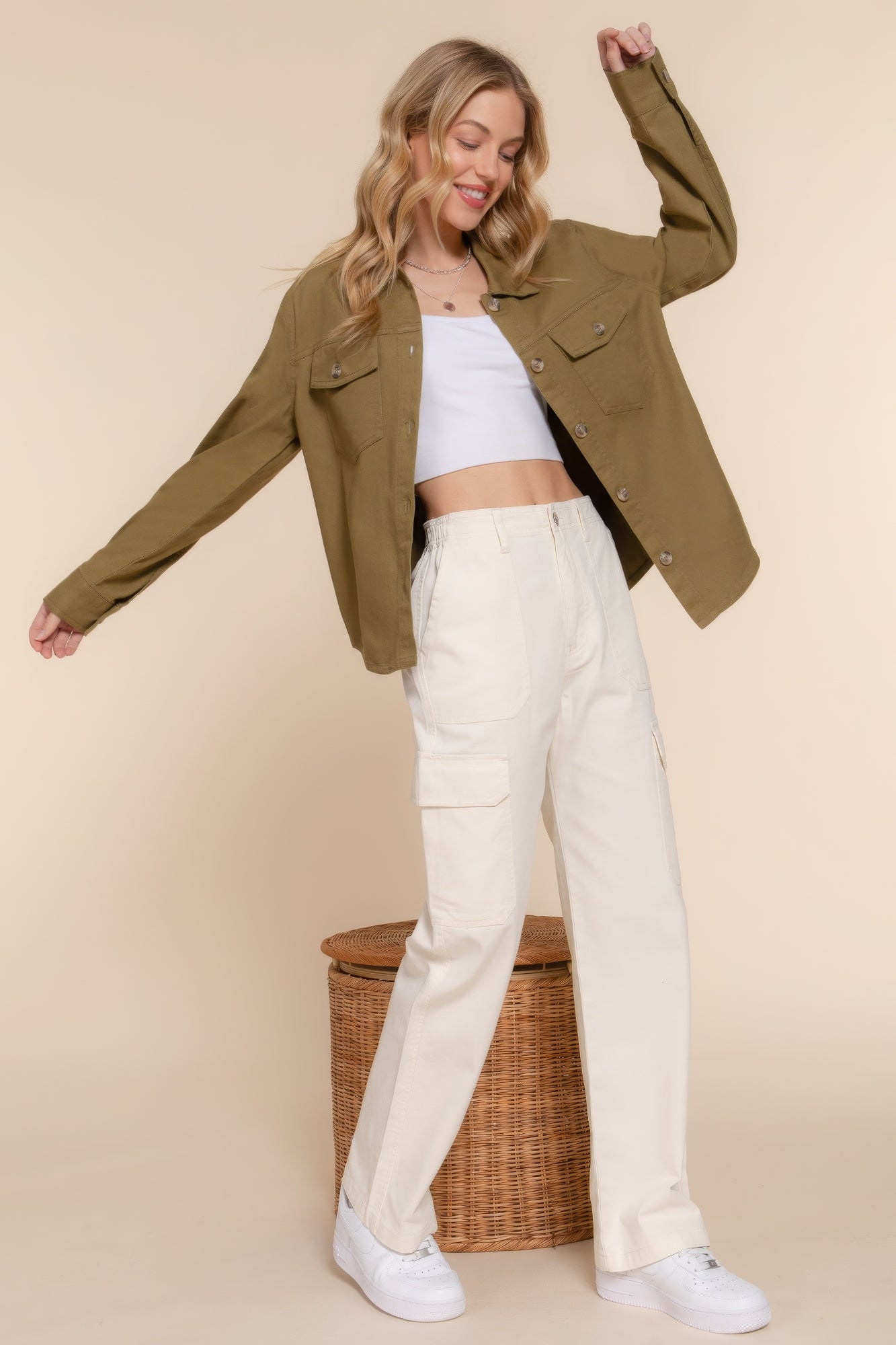 Women's Cotton Denim Shacket Jacket Long Sleeve Button Down Casual Shirt Coat