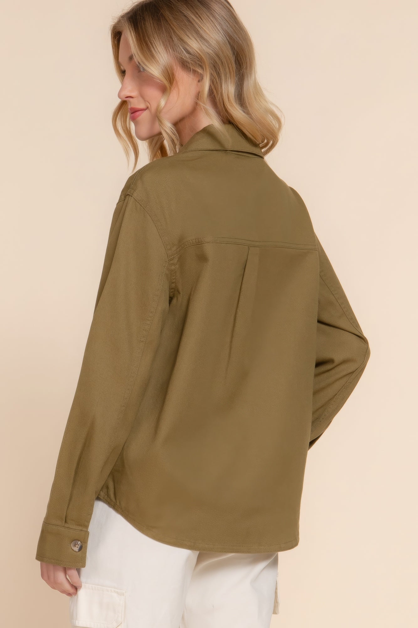 Women's Cotton Denim Shacket Jacket Long Sleeve Button Down Casual Shirt Coat