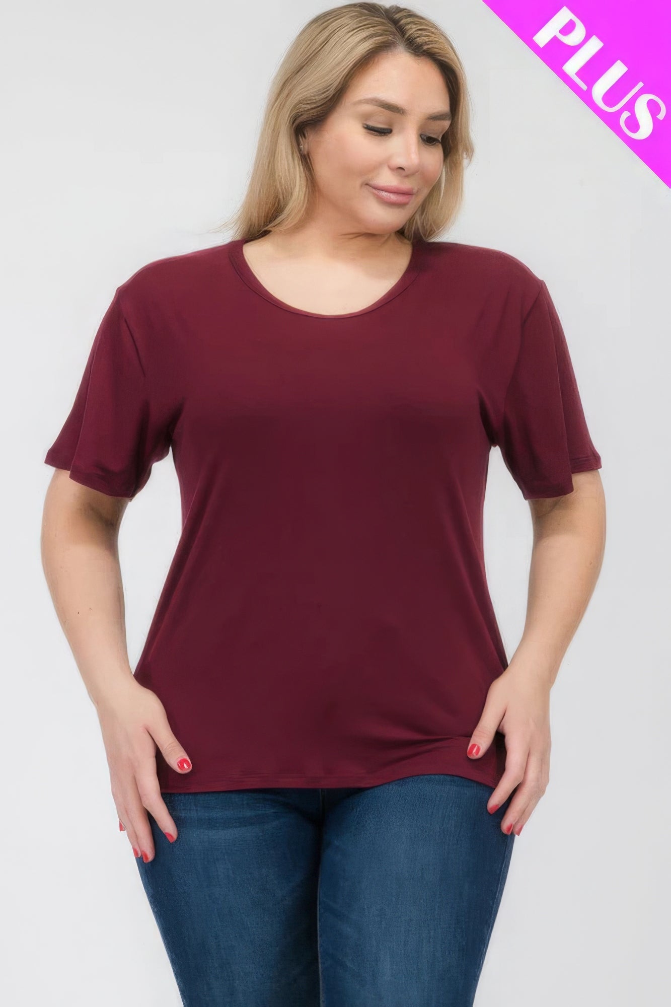 Women's Plus Basic Tee T-Shirt Soft Short Sleeve Crew Neck Solid Top (1X,2X,3X)