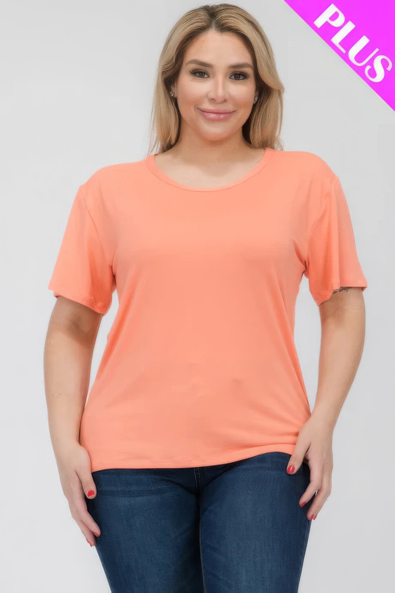 Women's Plus Basic Tee T-Shirt Soft Short Sleeve Crew Neck Solid Top (1X,2X,3X)