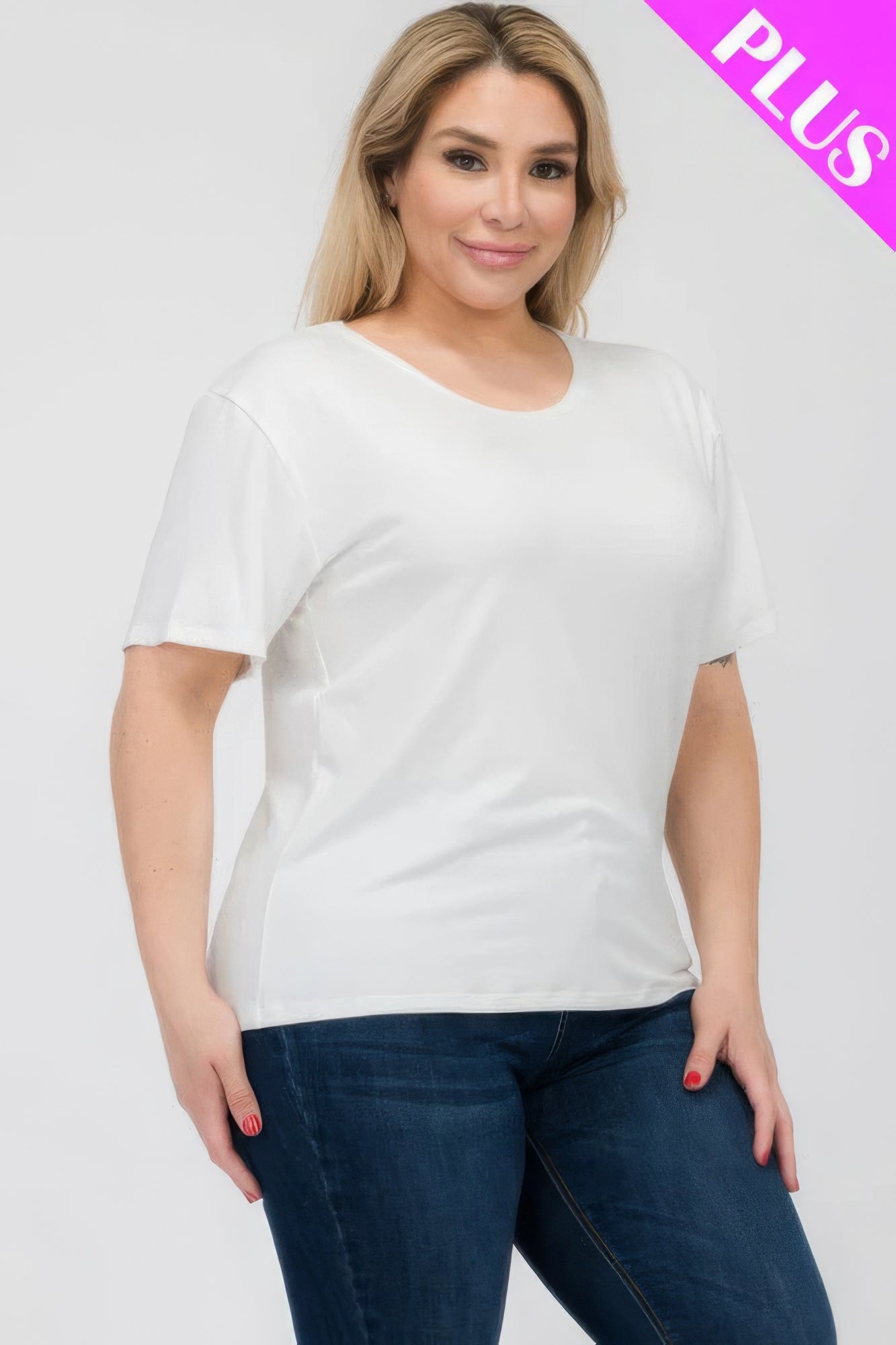 Women's Plus Basic Tee T-Shirt Soft Short Sleeve Crew Neck Solid Top (1X,2X,3X)