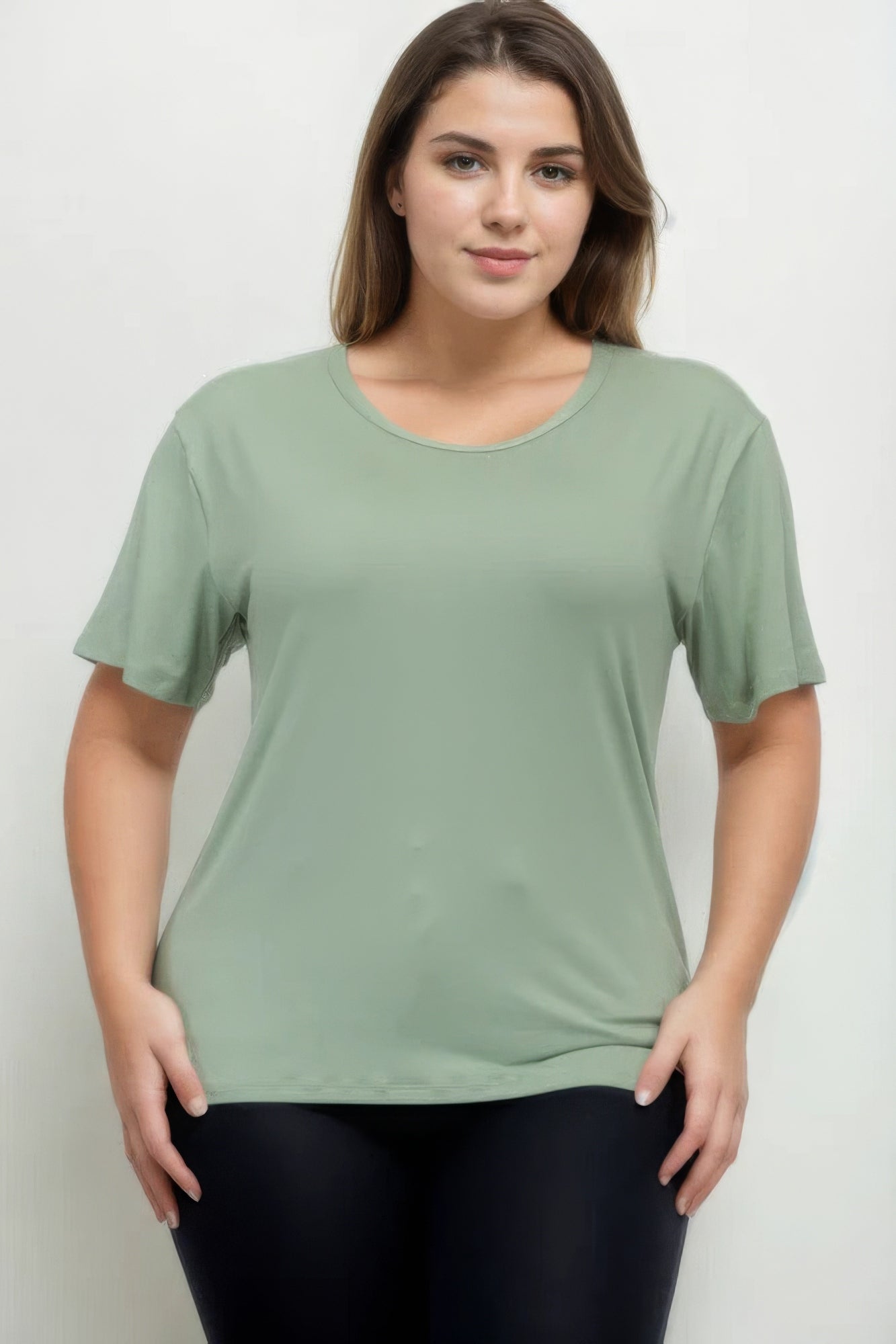 Women's Plus Basic Tee T-Shirt Soft Short Sleeve Crew Neck Solid Top (1X,2X,3X)