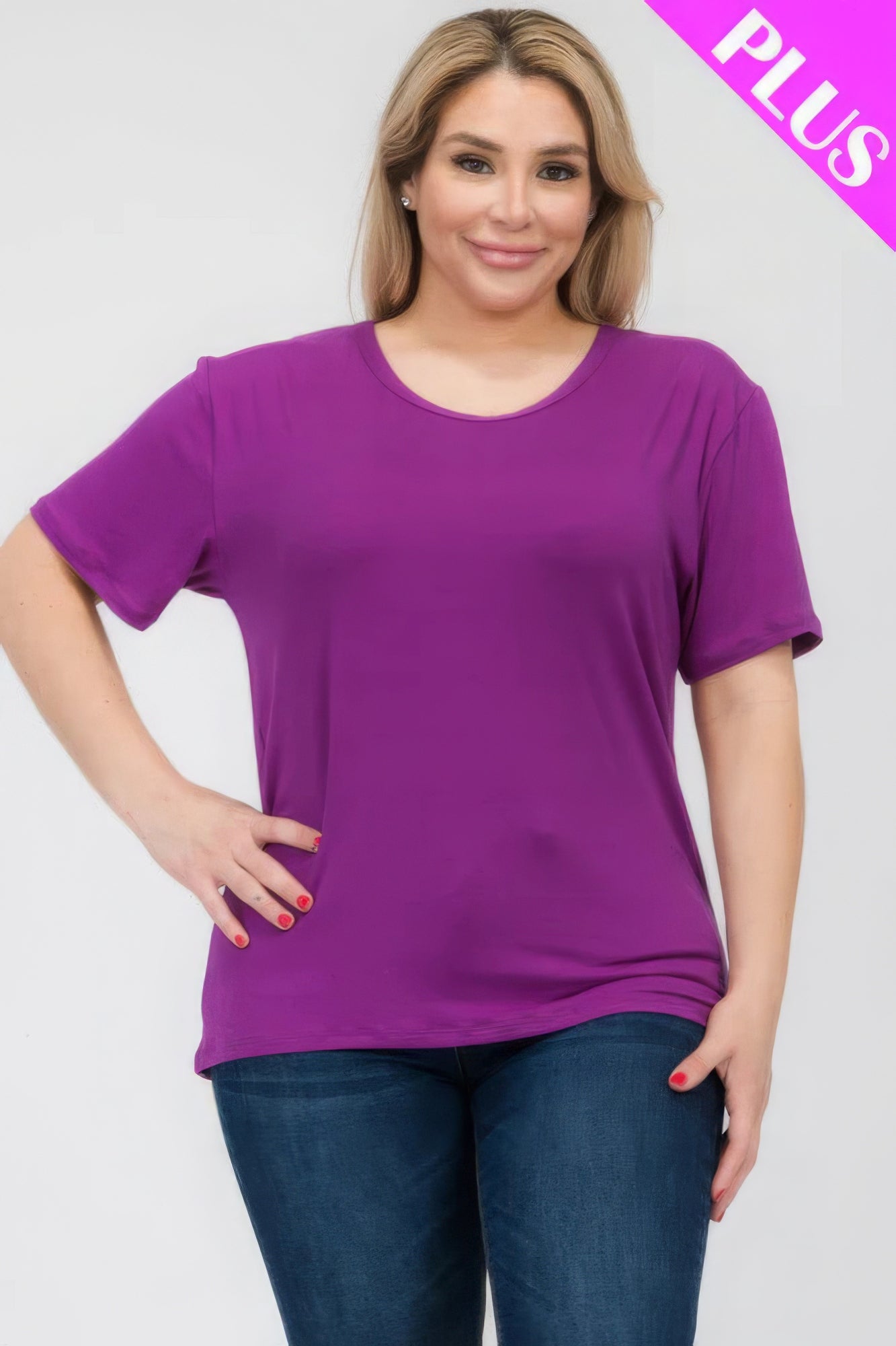 Women's Plus Basic Tee T-Shirt Soft Short Sleeve Crew Neck Solid Top (1X,2X,3X)